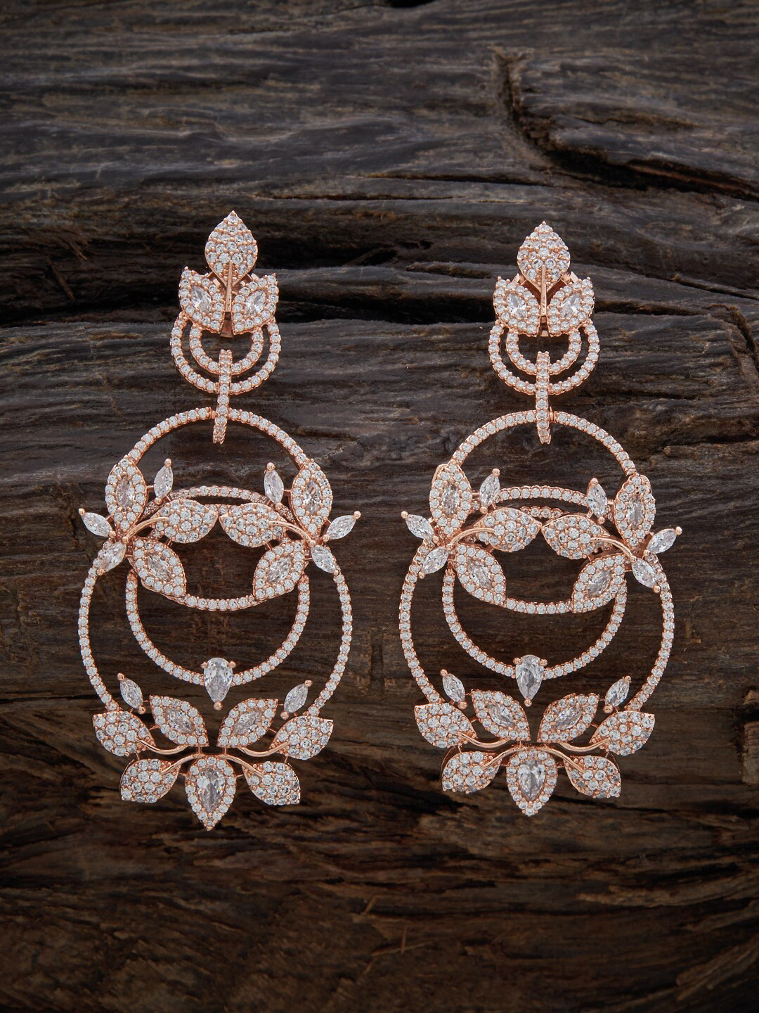 

Kushal's Fashion Jewellery Rose Gold Plated CZ Studded Chandbalis Earrings