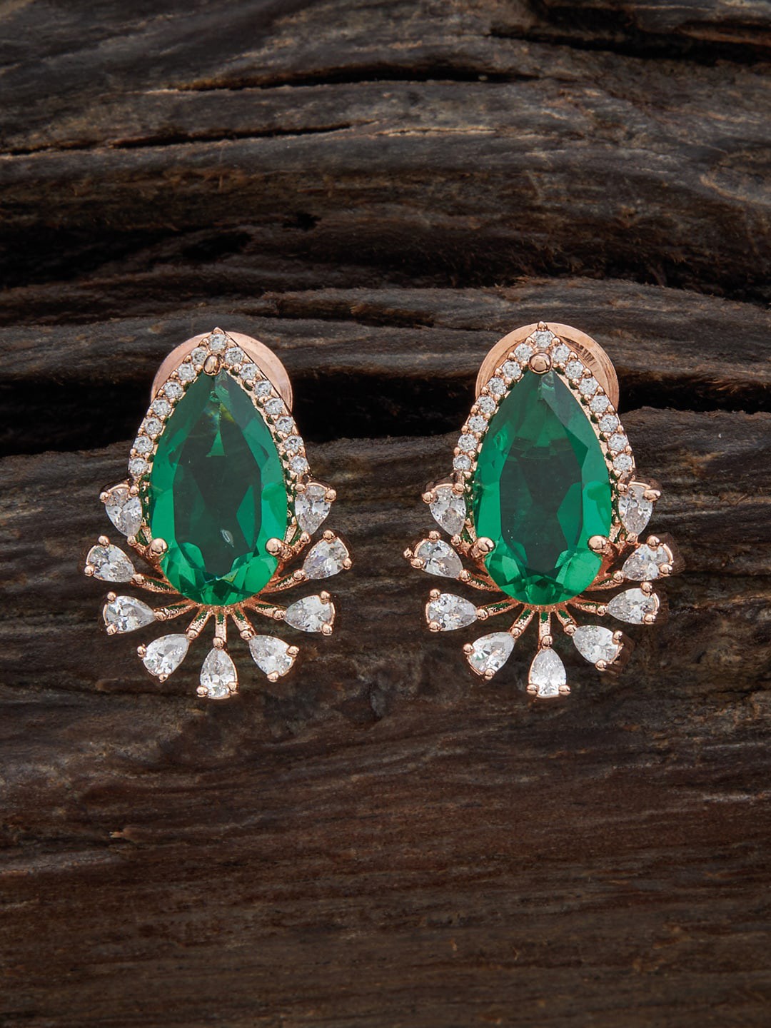 

Kushal's Fashion Jewellery Rose Gold-Plated Contemporary Studs Earrings, Green