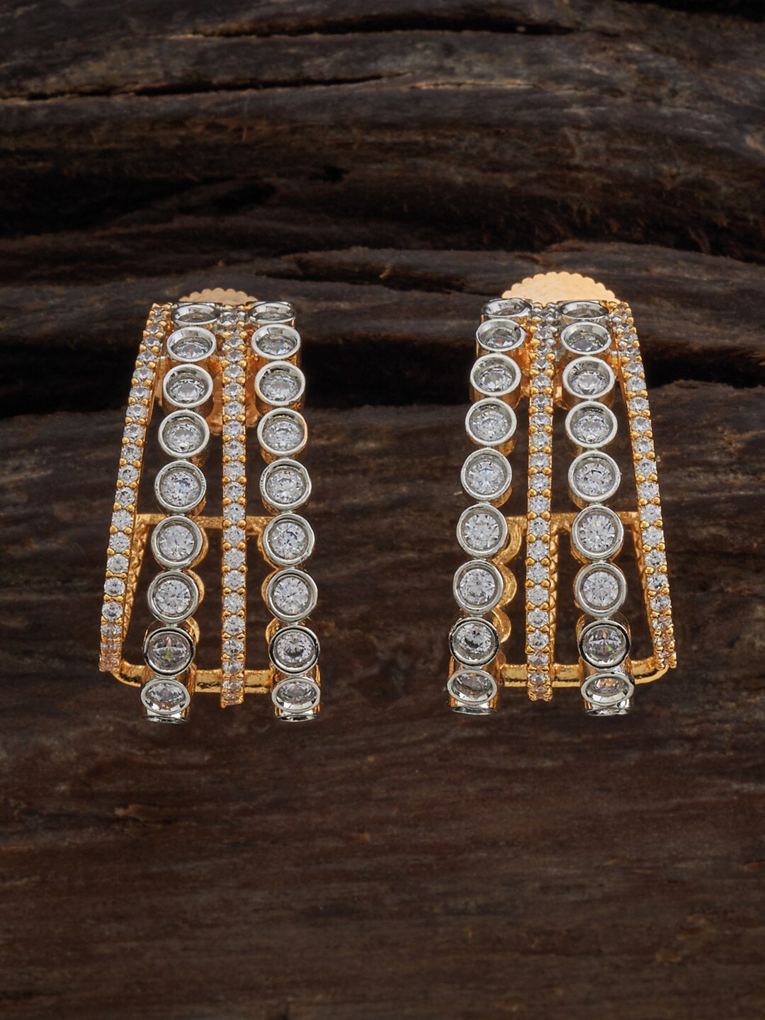

Kushal's Fashion Jewellery Gold Plated Contemporary CZ Studded Half Hoop Earrings