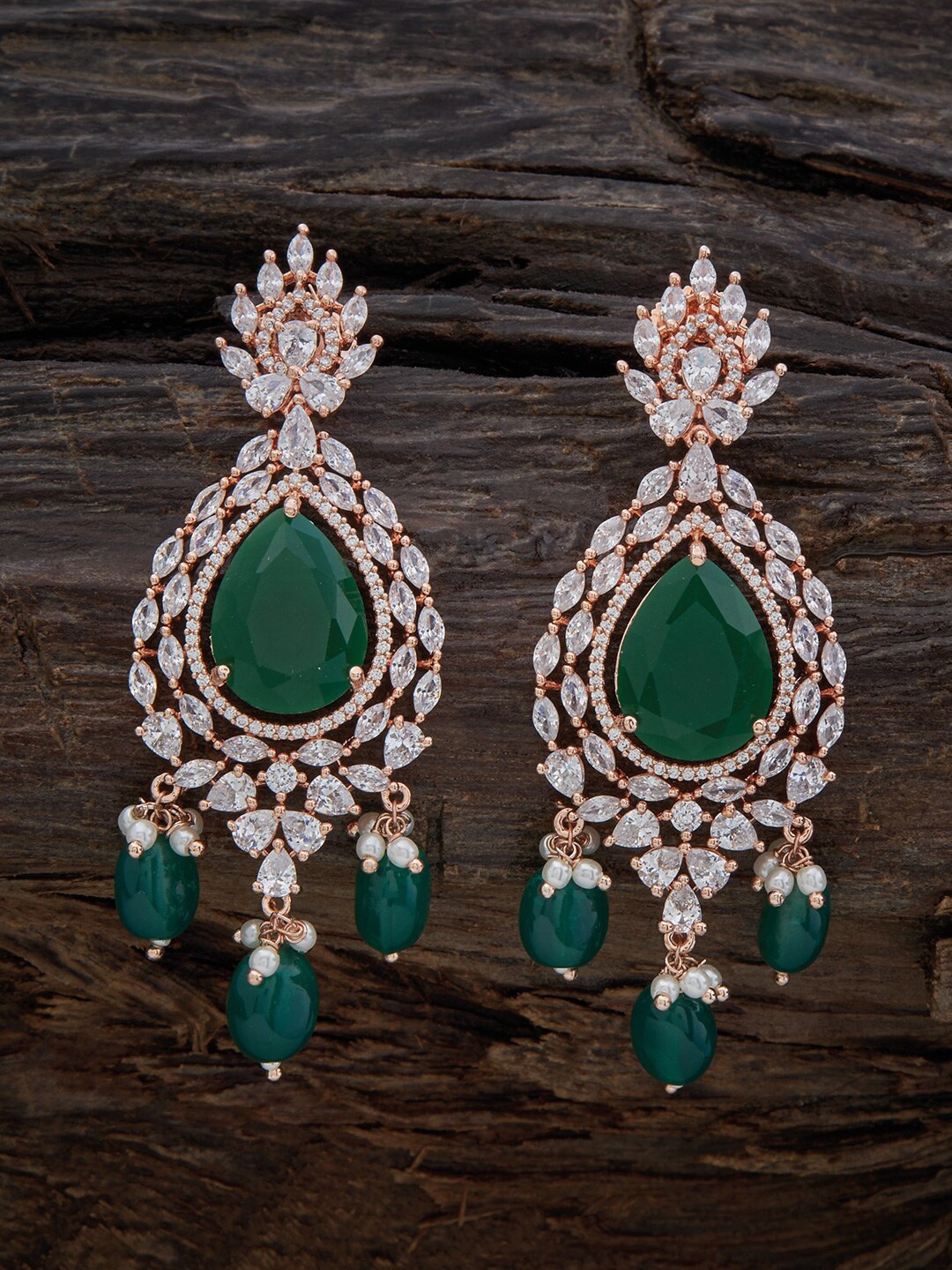 

Kushal's Fashion Jewellery Rose-Gold Plated Contemporary Chandbalis Earrings, Green