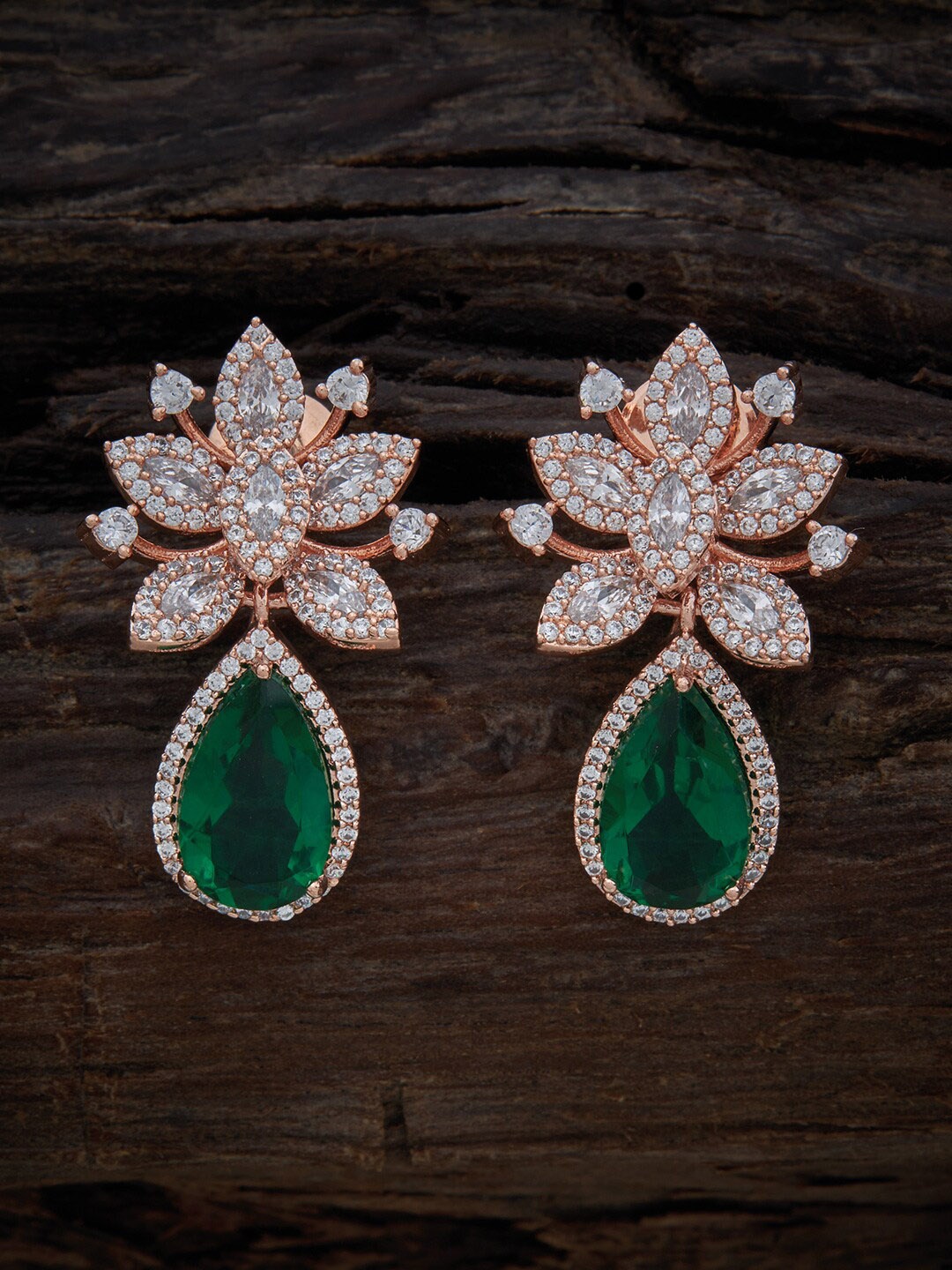 

Kushal's Fashion Jewellery Rose-Gold Plated Contemporary Studs Earrings, Green