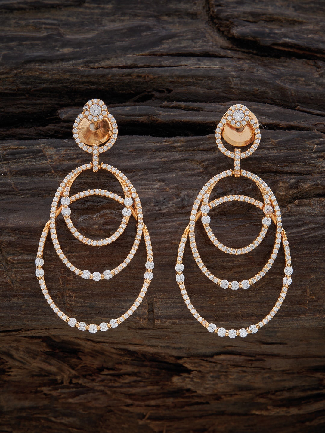 

Kushal's Fashion Jewellery Gold Plated Contemporary CZ Studded Drop Earrings