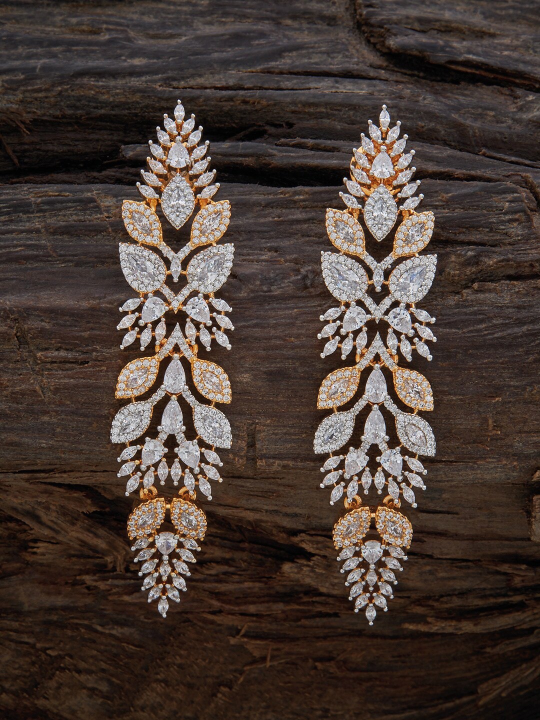 

Kushal's Fashion Jewellery Gold Plated Contemporary CZ Studded Drop Earrings
