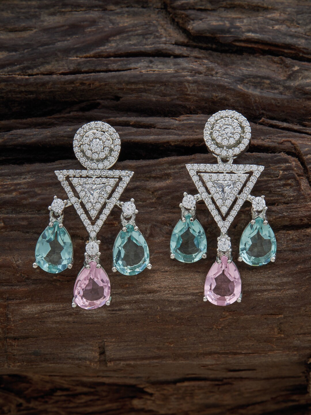 

Kushal's Fashion Jewellery Rhodium-Plated Contemporary Drop Earrings, Pink