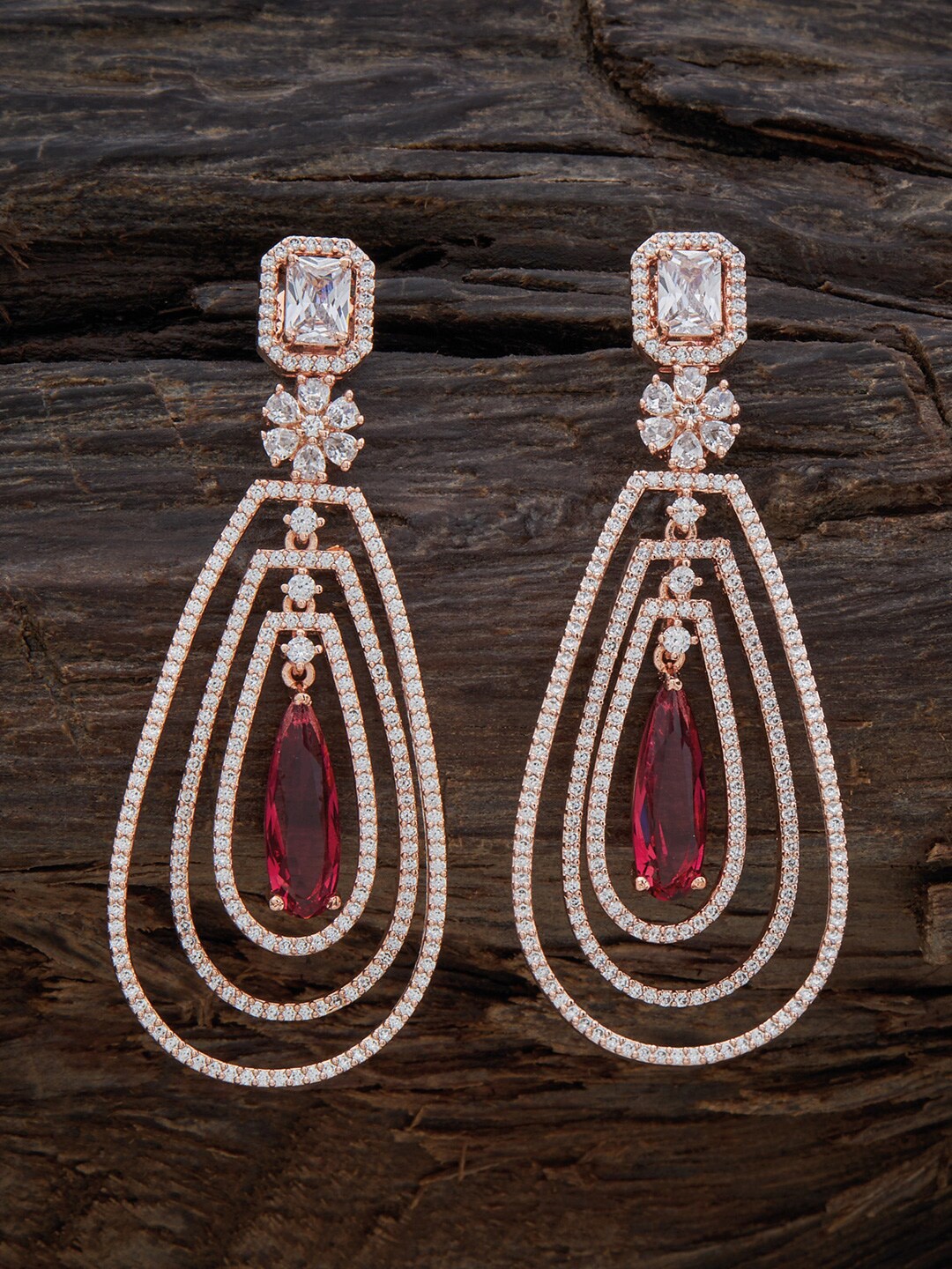

Kushal's Fashion Jewellery Rose Gold Plated Contemporary CZ Studded Drop Earrings