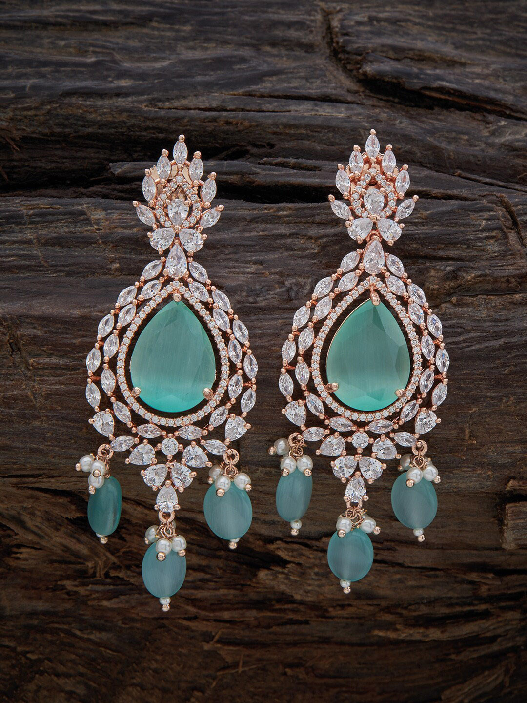 

Kushal's Fashion Jewellery Rose Gold Plated Contemporary CZ Studded Drop Earrings