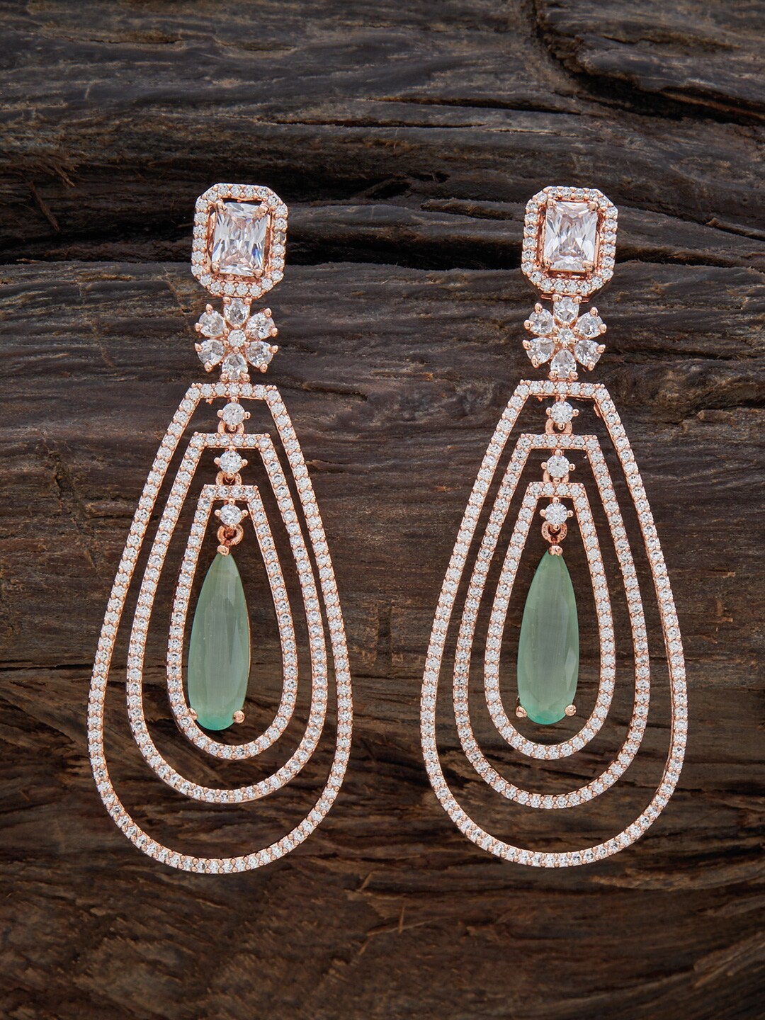 

Kushal's Fashion Jewellery Rose Gold Plated Contemporary CZ Studded Drop Earrings