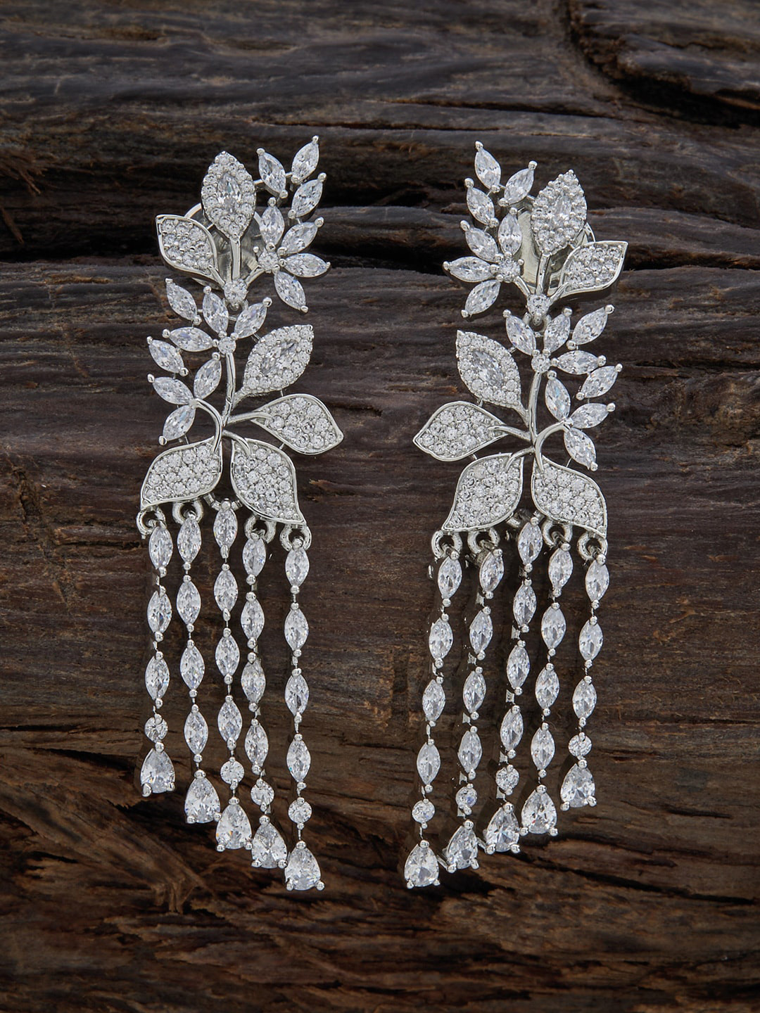 

Kushal's Fashion Jewellery Rhodium Plated Contemporary CZ Studded Drop Earrings, Silver