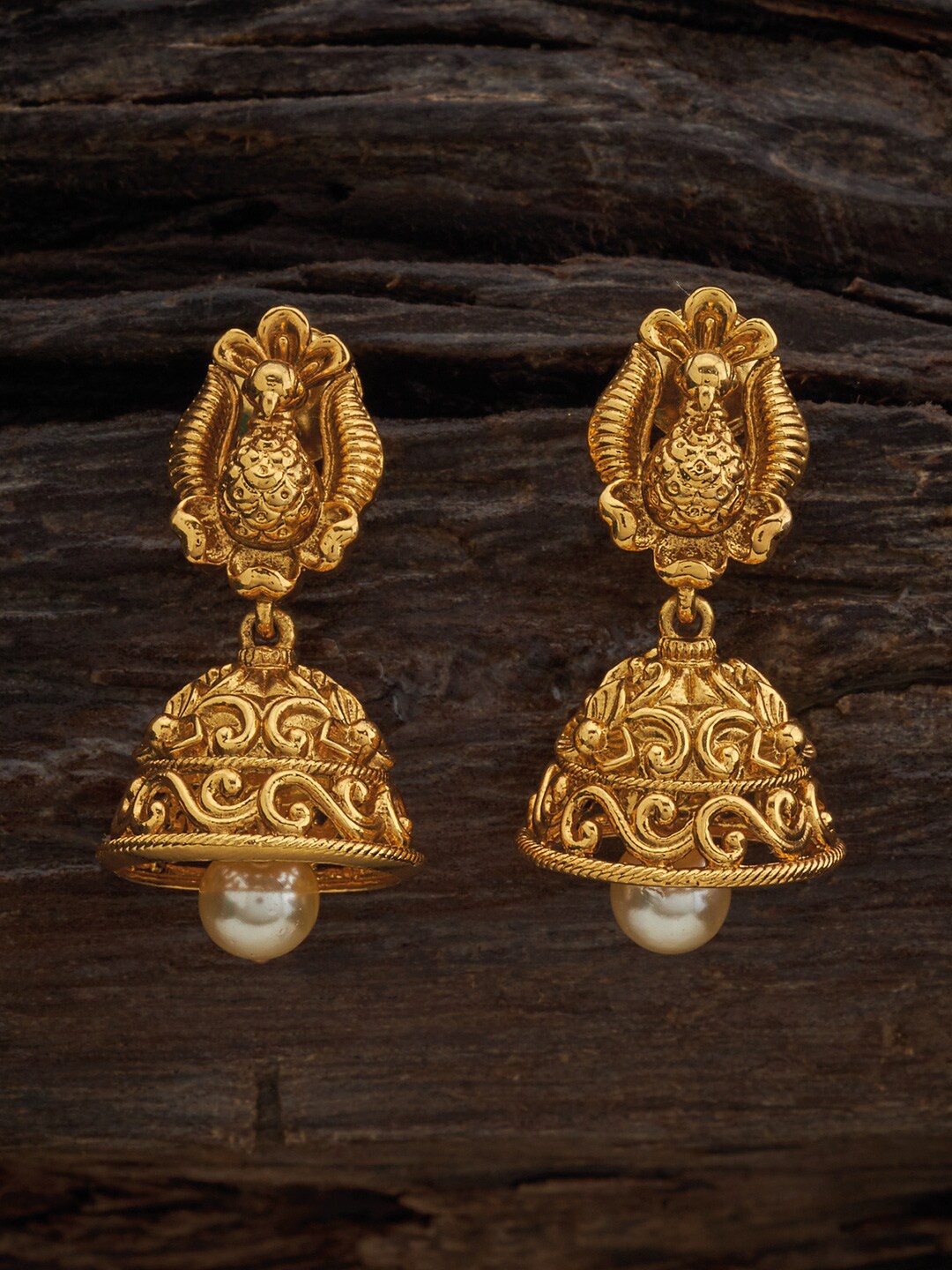 

Kushal's Fashion Jewellery 92.5 Pure Silver Gold Plated Stone Studded Jhumkas Earrings