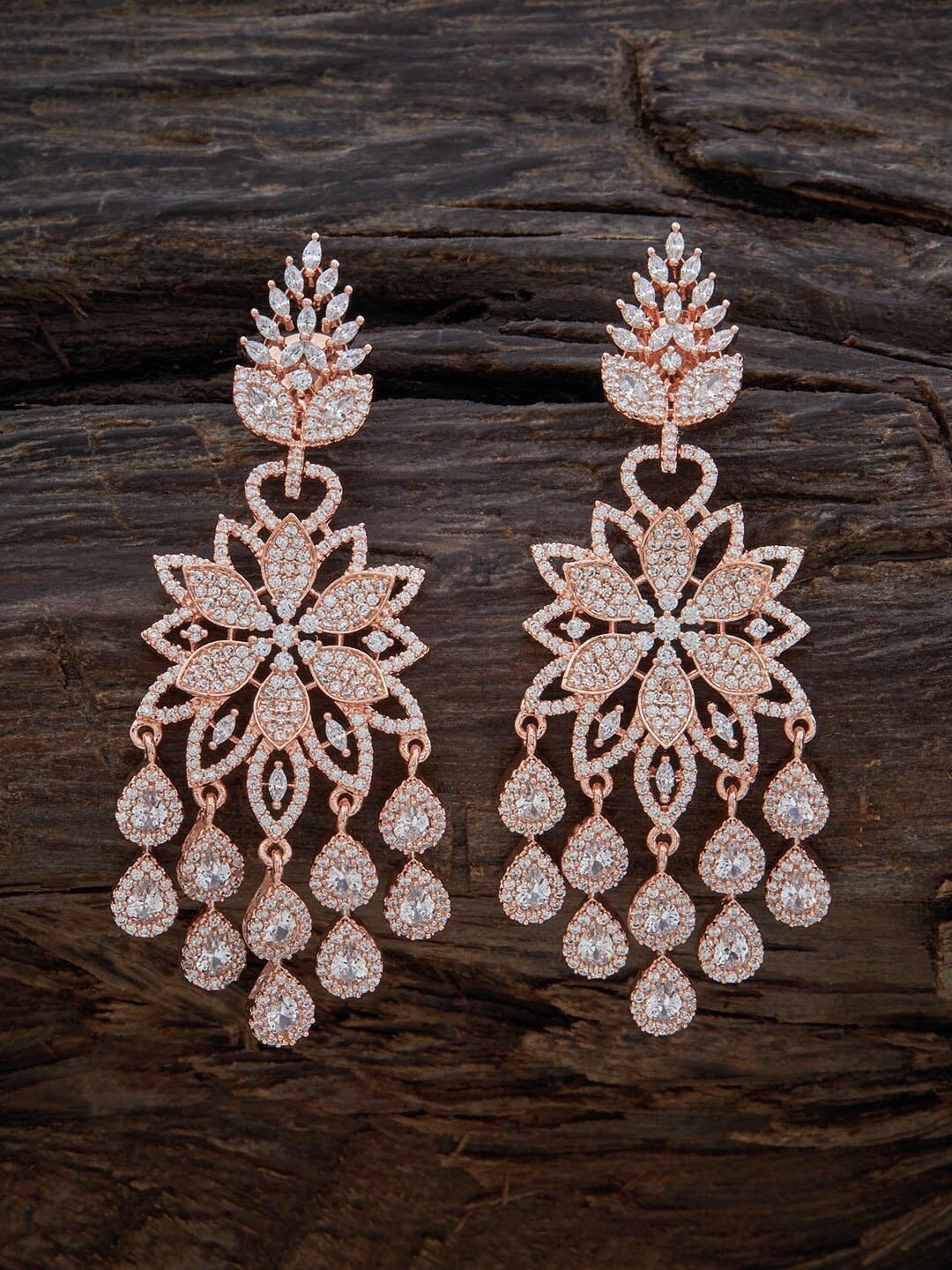 

Kushal's Fashion Jewellery Rose Gold-Plated Floral Design Contemporary Drop Earrings