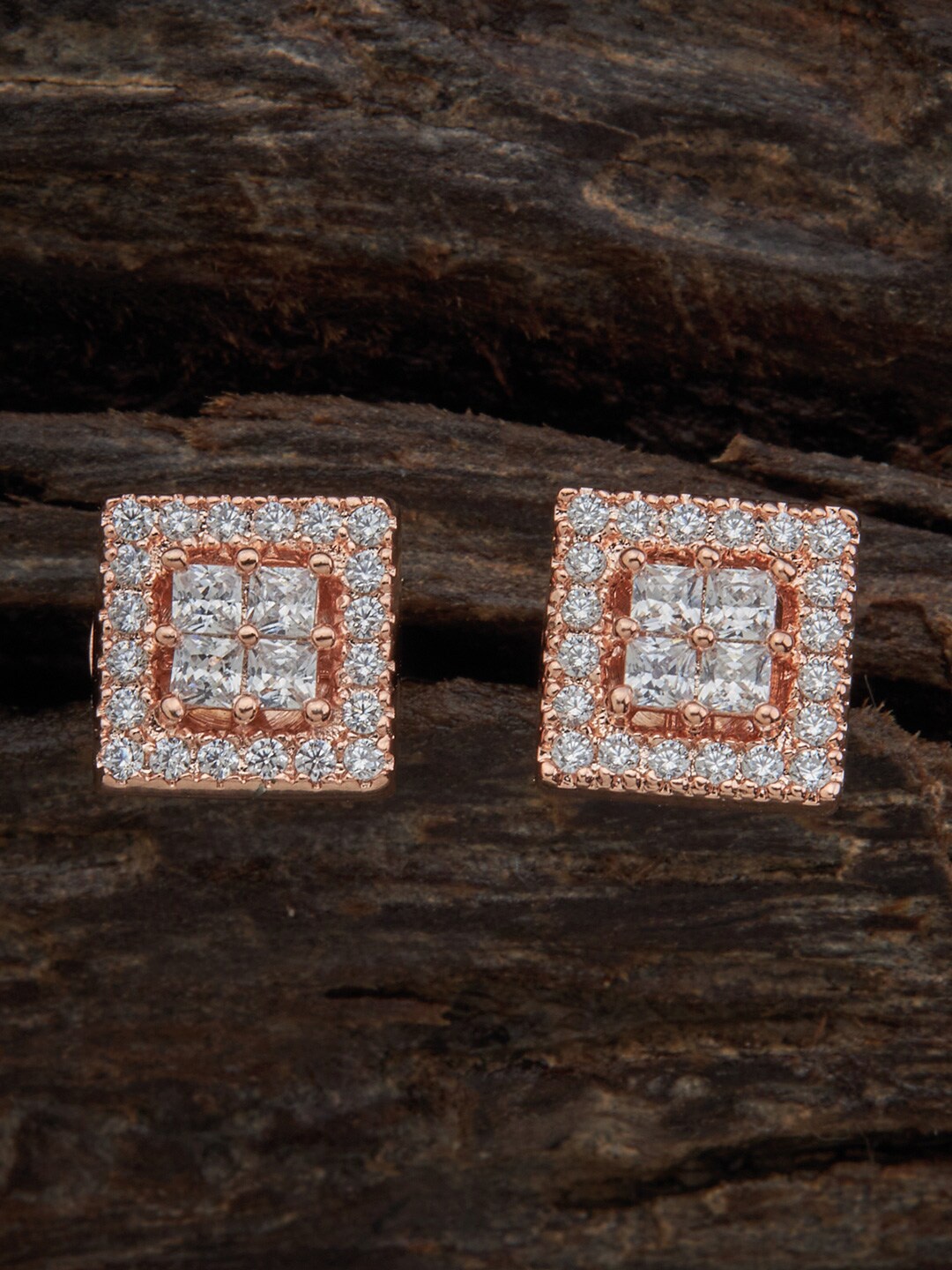 

Kushal's Fashion Jewellery Rose Gold Plated Square CZ Studded Studs Earrings