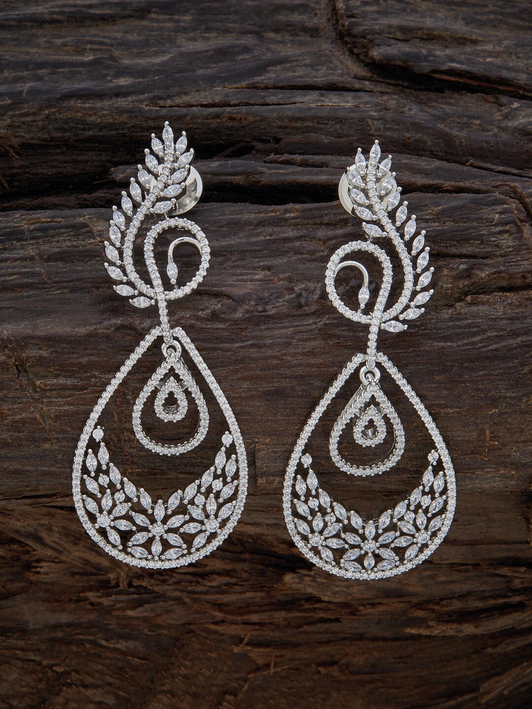 

Kushal's Fashion Jewellery Rhodium-Plated Contemporary Chandbalis Earrings, White