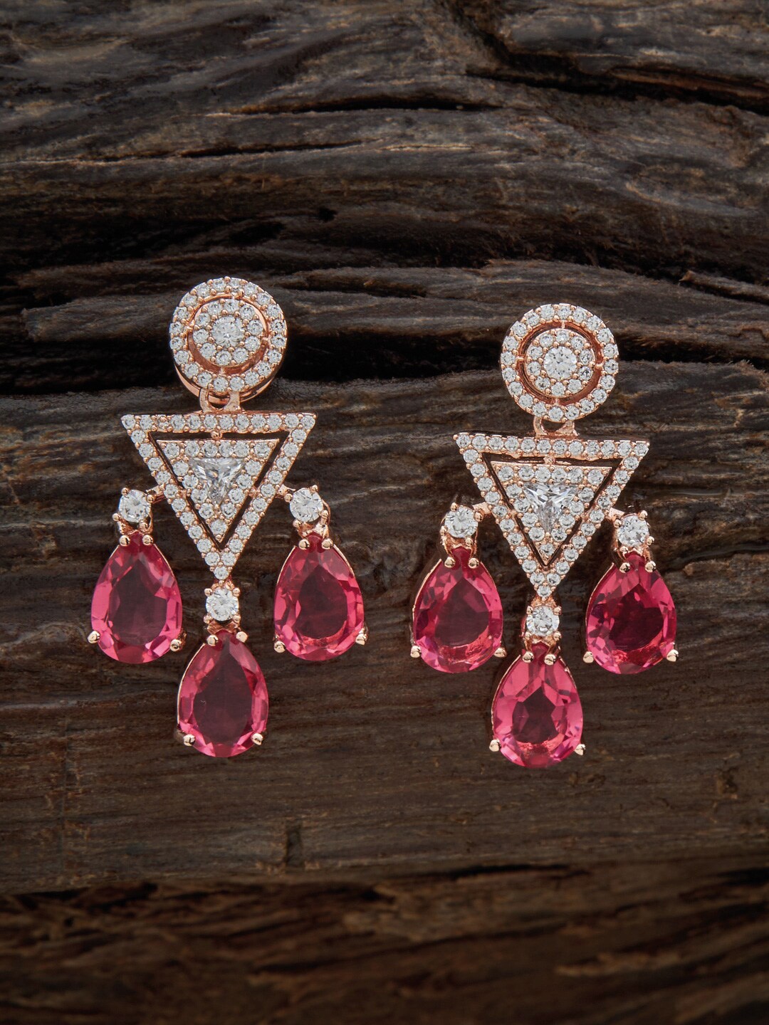 

Kushal's Fashion Jewellery Rose-Gold Plated Contemporary Drop Earrings, Red