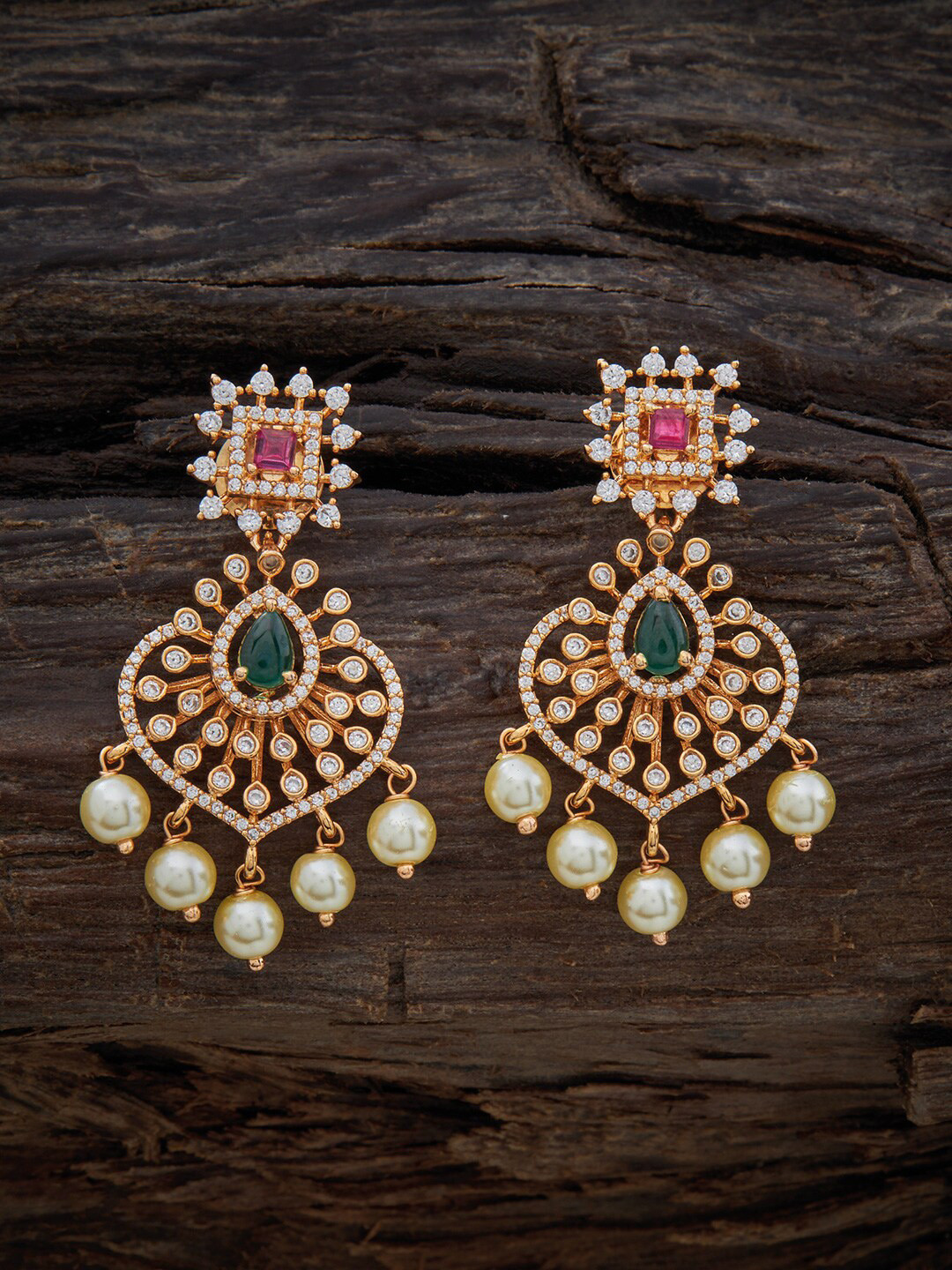 

Kushal's Fashion Jewellery Gold Plated Contemporary CZ Studded Drop Earrings
