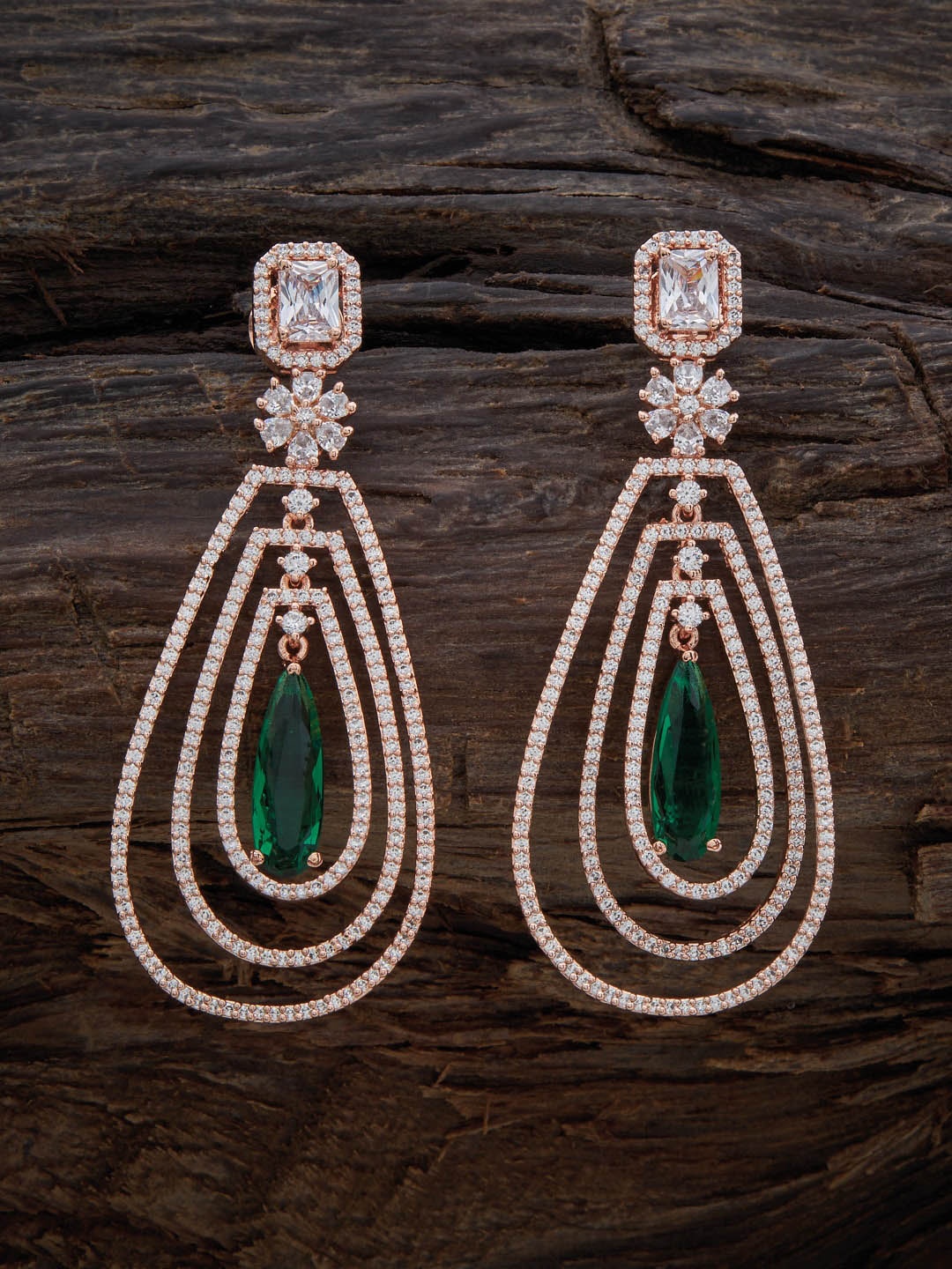 

Kushal's Fashion Jewellery Rose-Gold Plated Contemporary Drop Earrings, Green