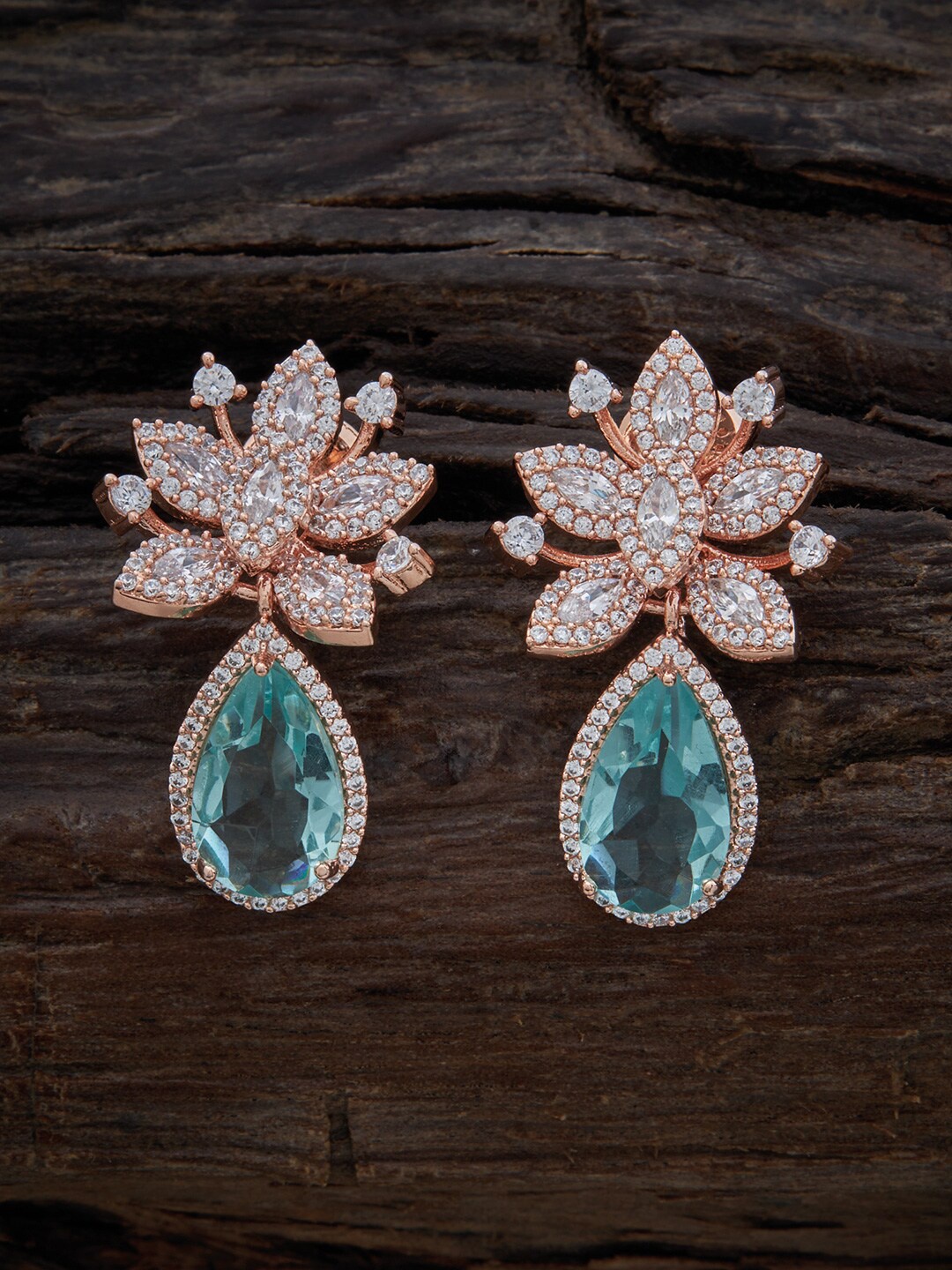 

Kushal's Fashion Jewellery Rose Gold-Plated Floral Design Drop Earrings