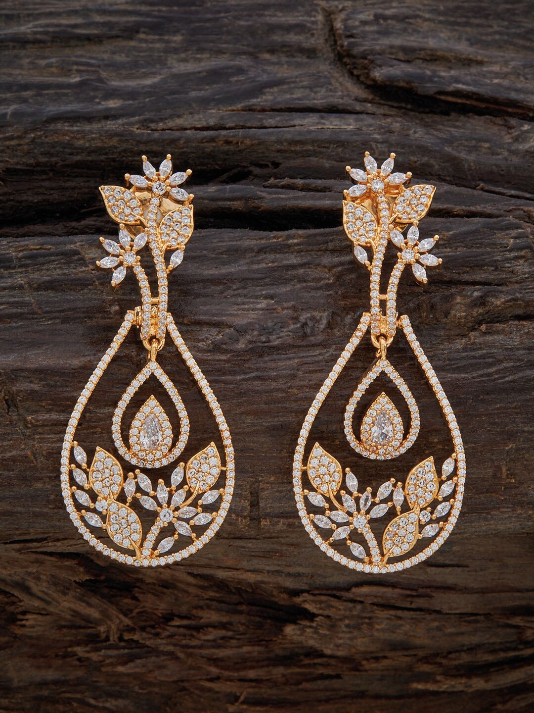 

Kushal's Fashion Jewellery Gold Plated CZ Studded Contemporary Drop Earrings