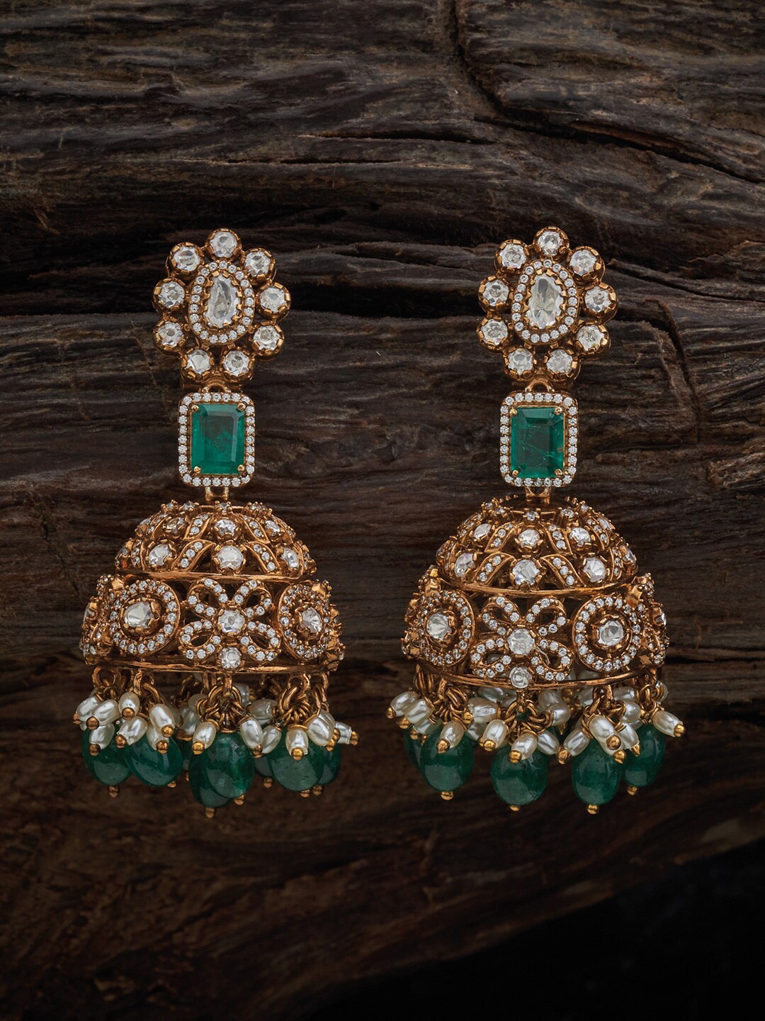 

Kushal's Fashion Jewellery 92.5 Pure Silver Contemporary Jhumkas Earrings, Green