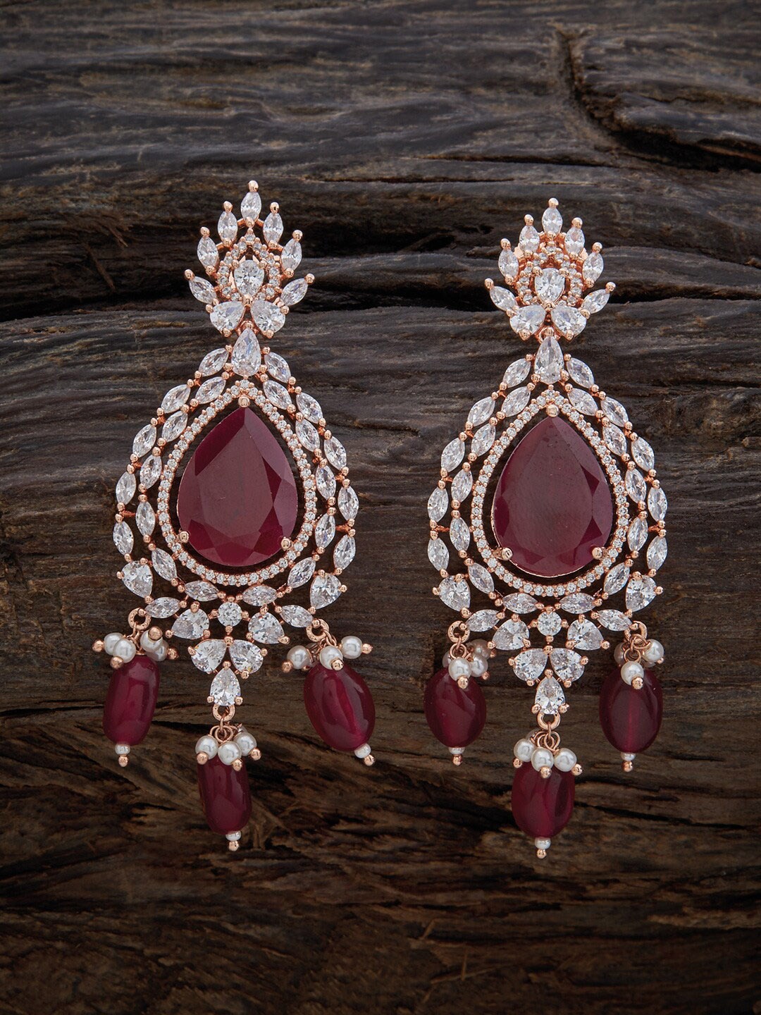 

Kushal's Fashion Jewellery Rose Gold-Plated Teardrop Design Drop Earrings