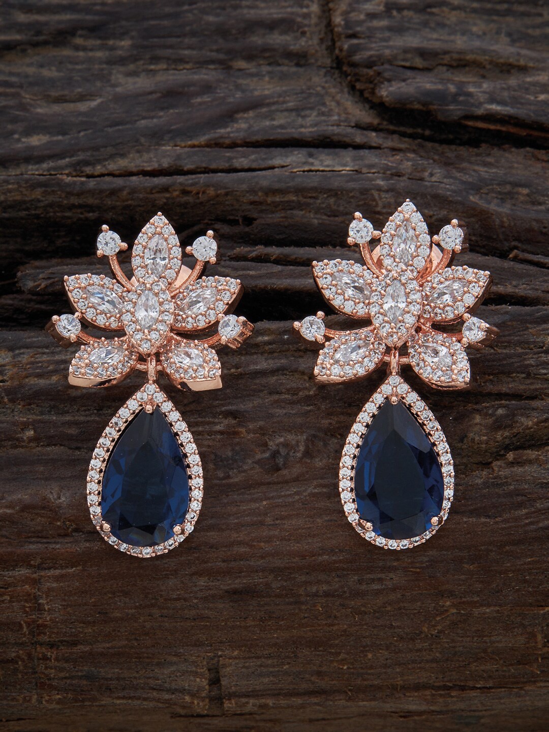 

Kushal's Fashion Jewellery Rose-Gold-Plated Teardrop & Floral Design Drop Earrings