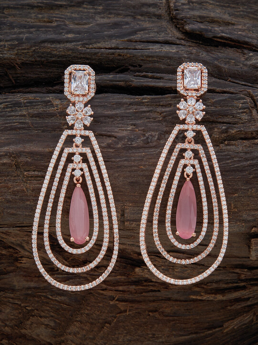 

Kushal's Fashion Jewellery Rose Gold-Plated Contemporary Drop Earrings, Pink