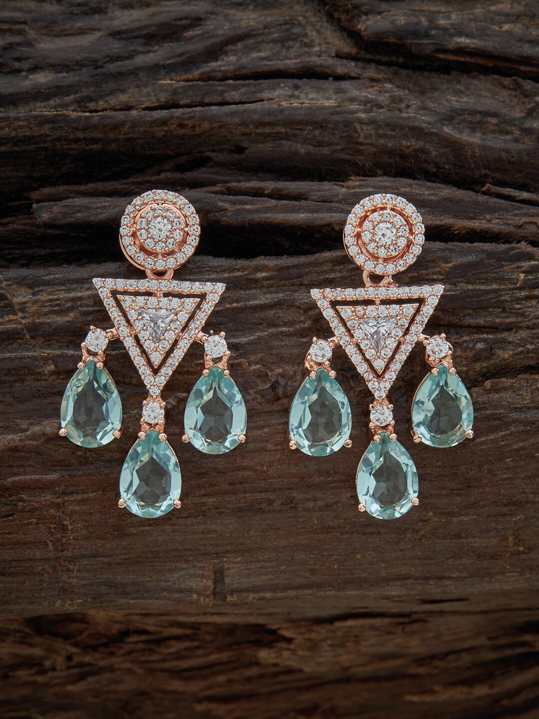 

Kushal's Fashion Jewellery Rose Gold-Plated Contemporary Drop Earrings, Sea green