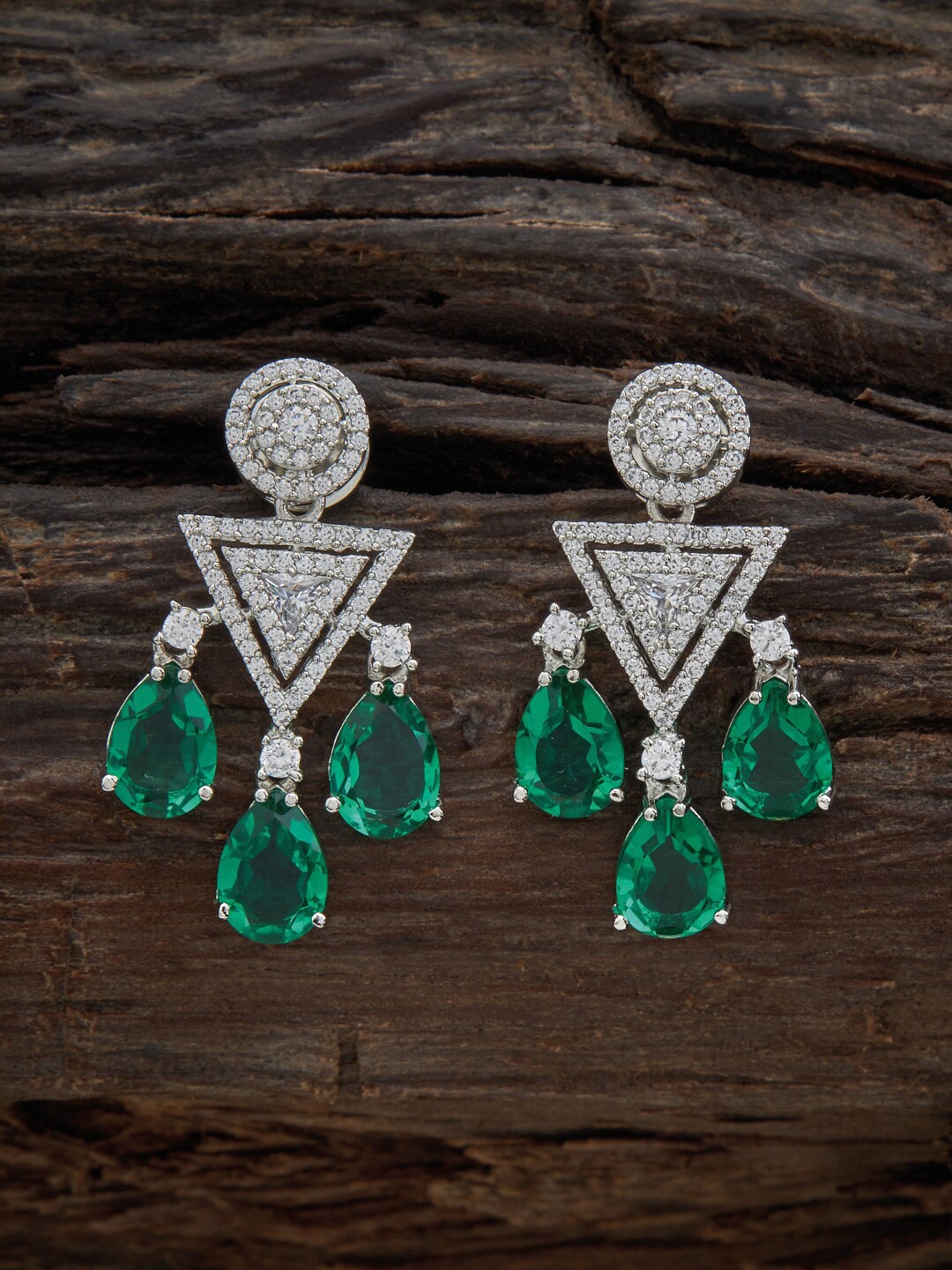 

Kushal's Fashion Jewellery Rhodium-Plated Teardrop & Triangular Shaped Drop Earrings, Silver