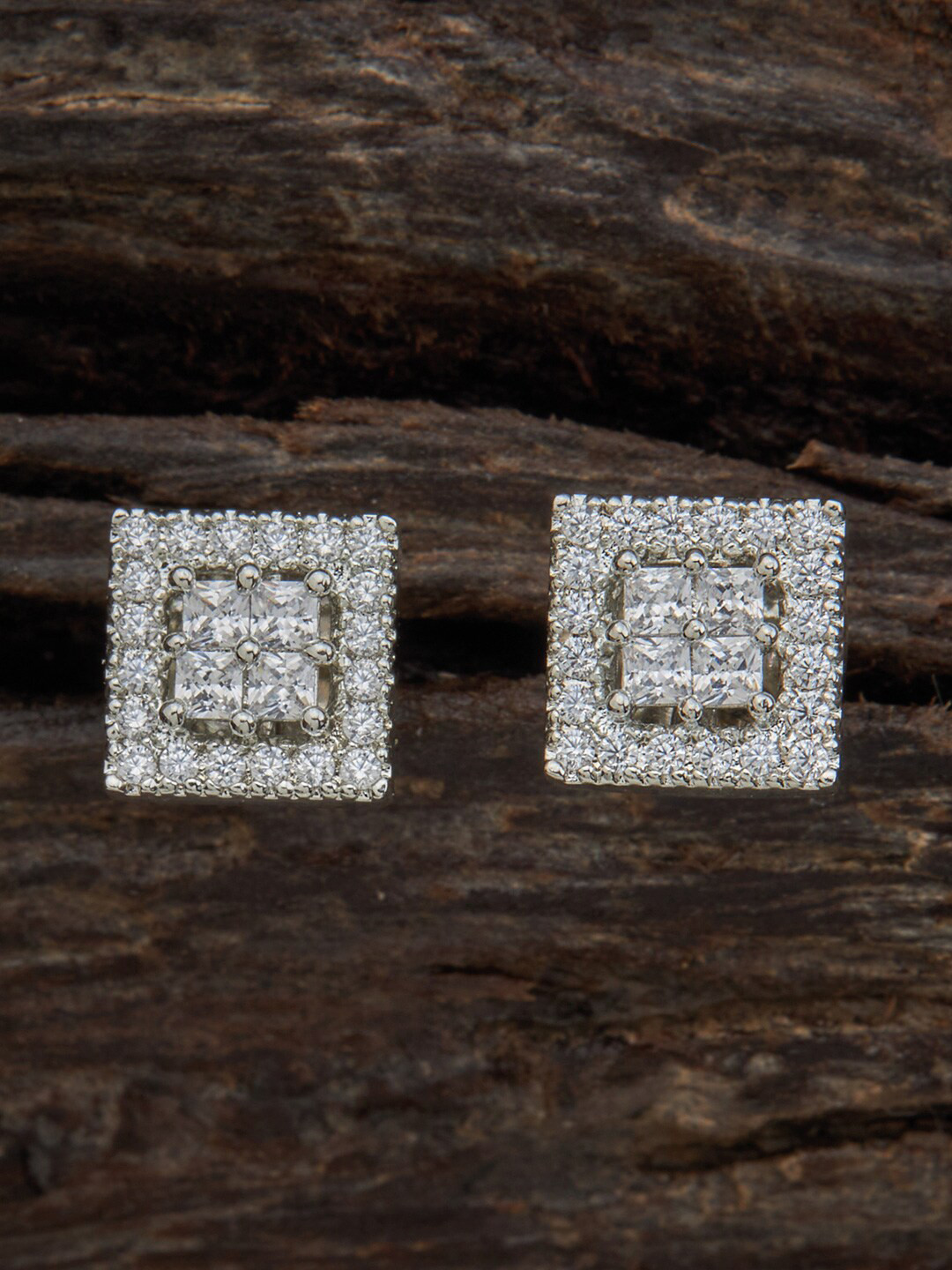 

Kushal's Fashion Jewellery Rhodium-Plated Square Shaped Contemporary Studs Earrings, Silver