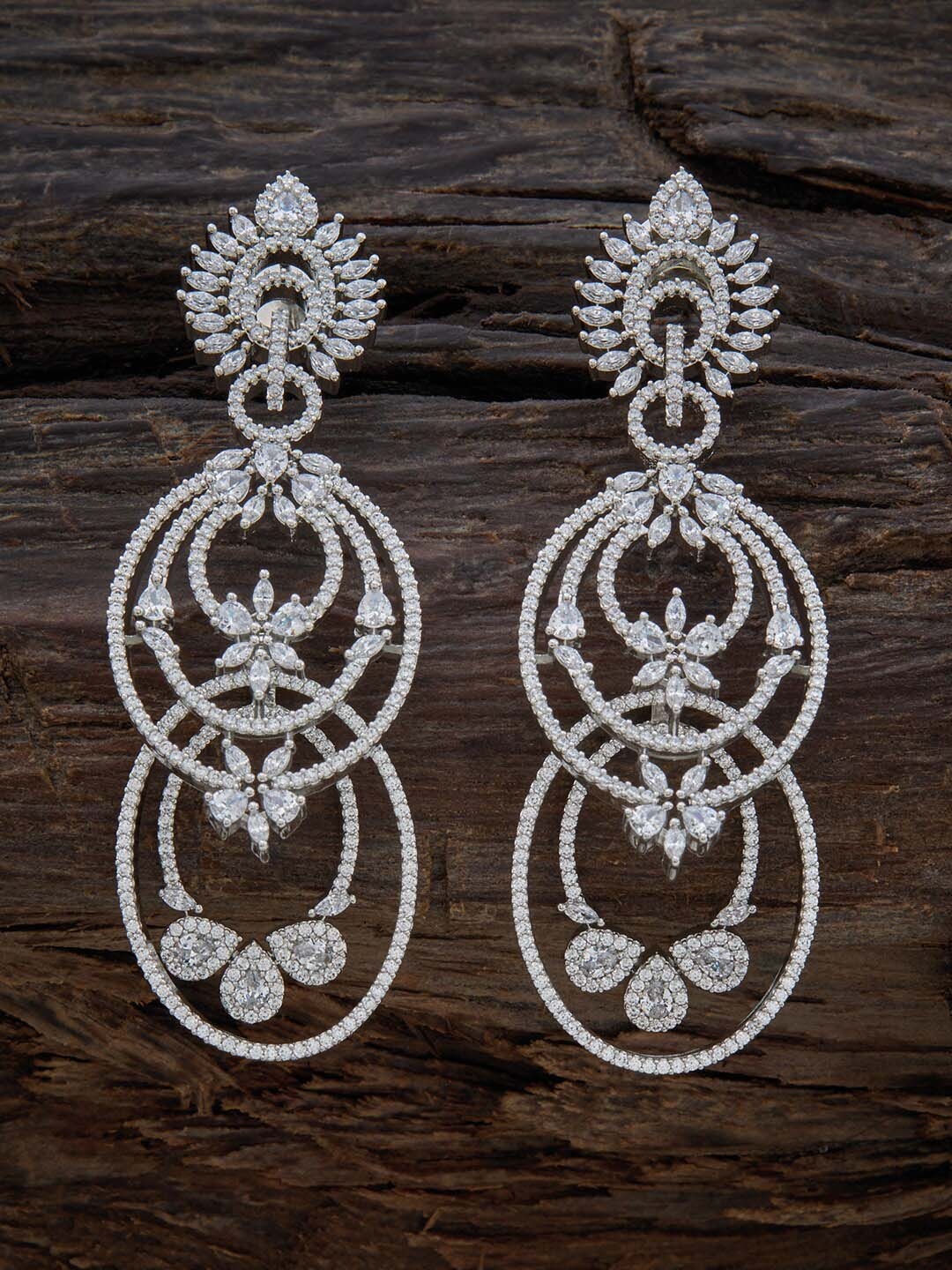 

Kushal's Fashion Jewellery Rhodium-Plated Contemporary Jhumkas Earrings, Silver