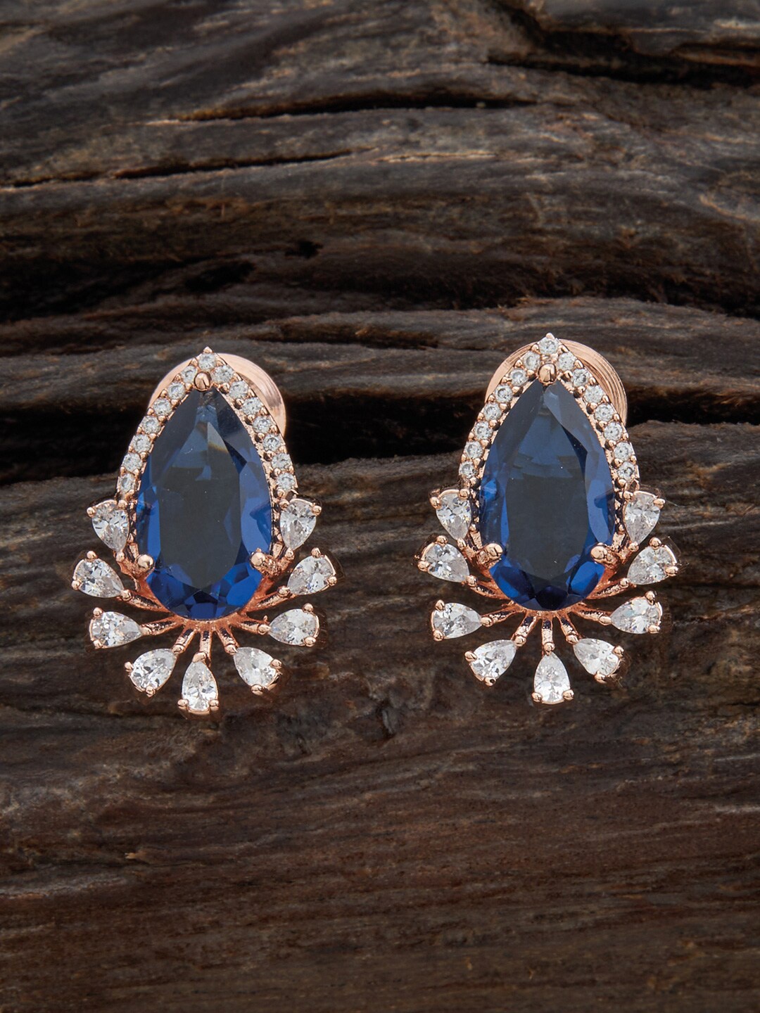 

Kushal's Fashion Jewellery Rose-Gold Plated Contemporary Studs Earrings, Blue