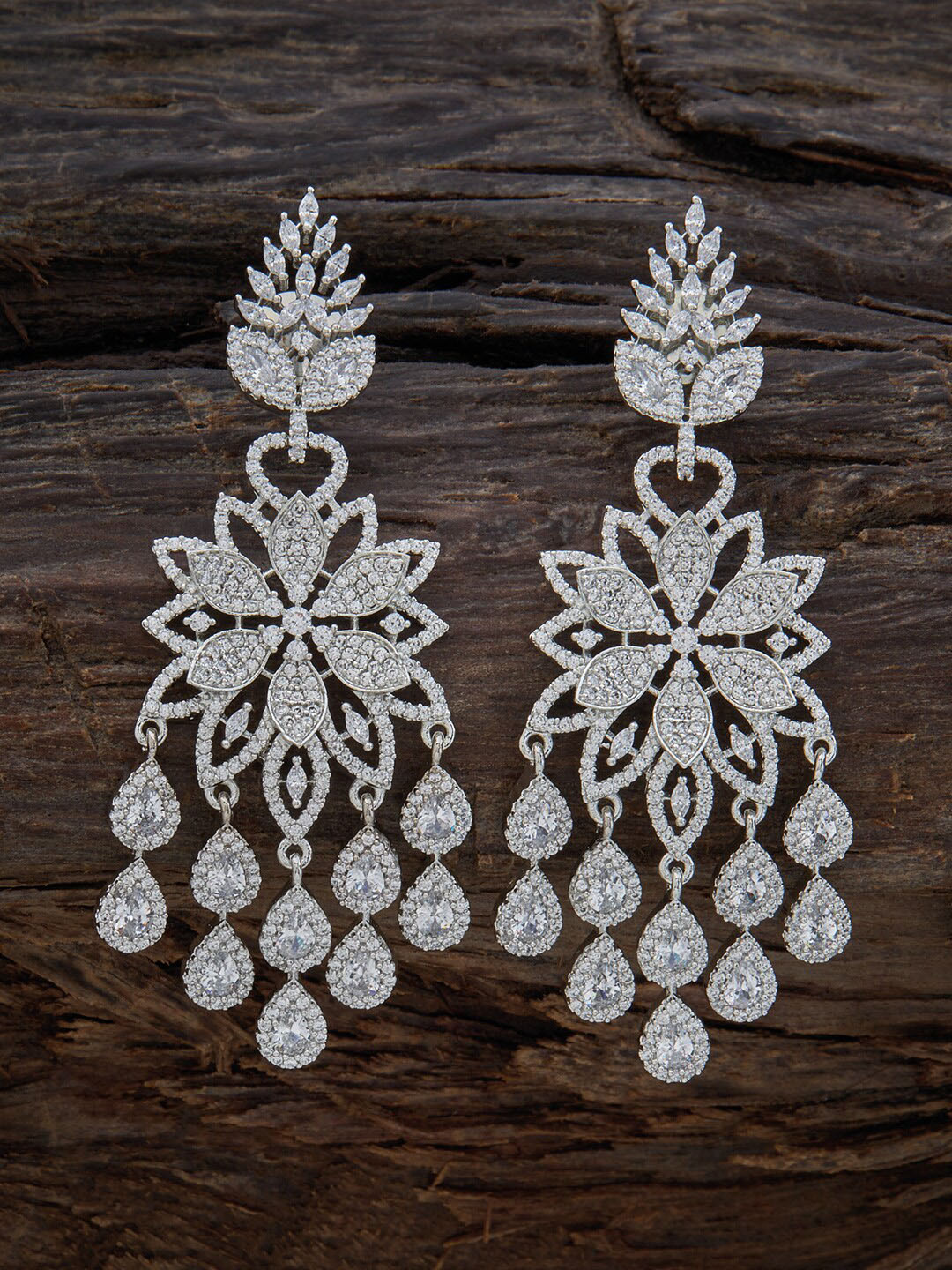 

Kushal's Fashion Jewellery Rhodium-Plated Floral Design Drop Earrings, Silver