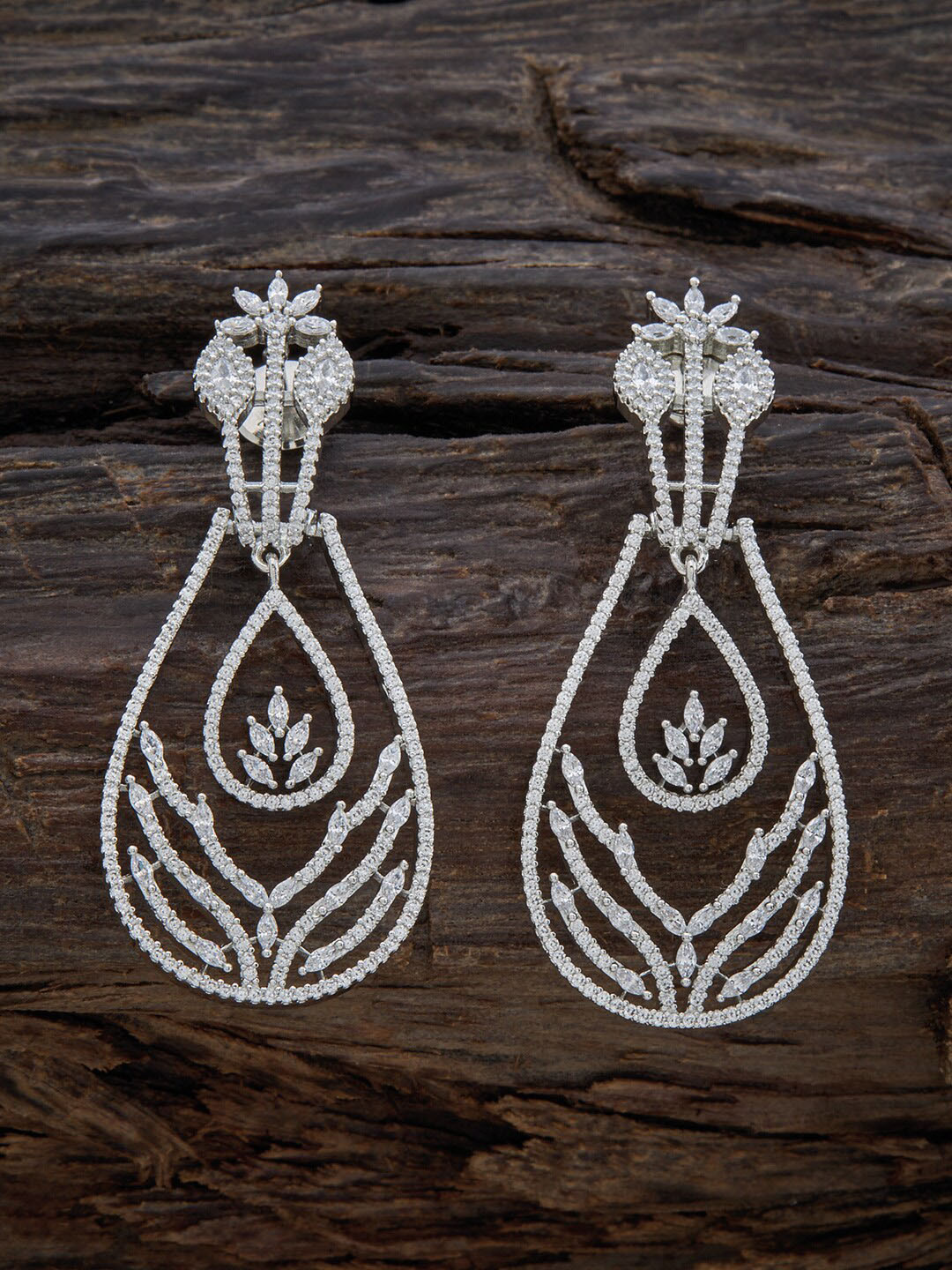 

Kushal's Fashion Jewellery Rhodium Plated Contemporary Cubic Zirconia Drop Earrings, Silver