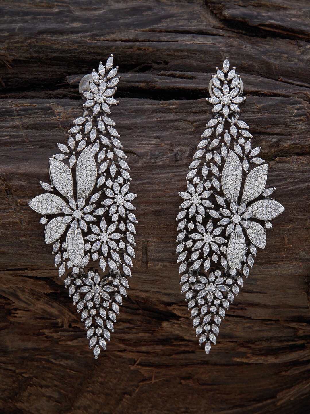 

Kushal's Fashion Jewellery Rhodium-Plated Floral Design Contemporary Drop Earrings, Silver