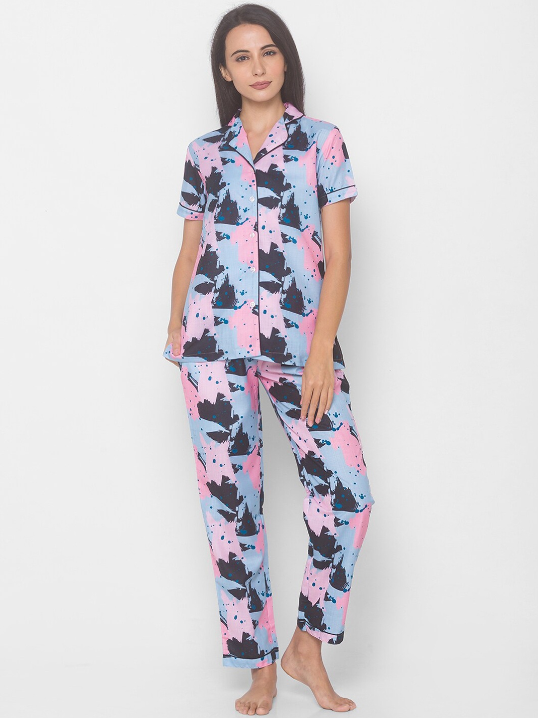 

FashionRack Women Abstract Printed Night Suit, Blue