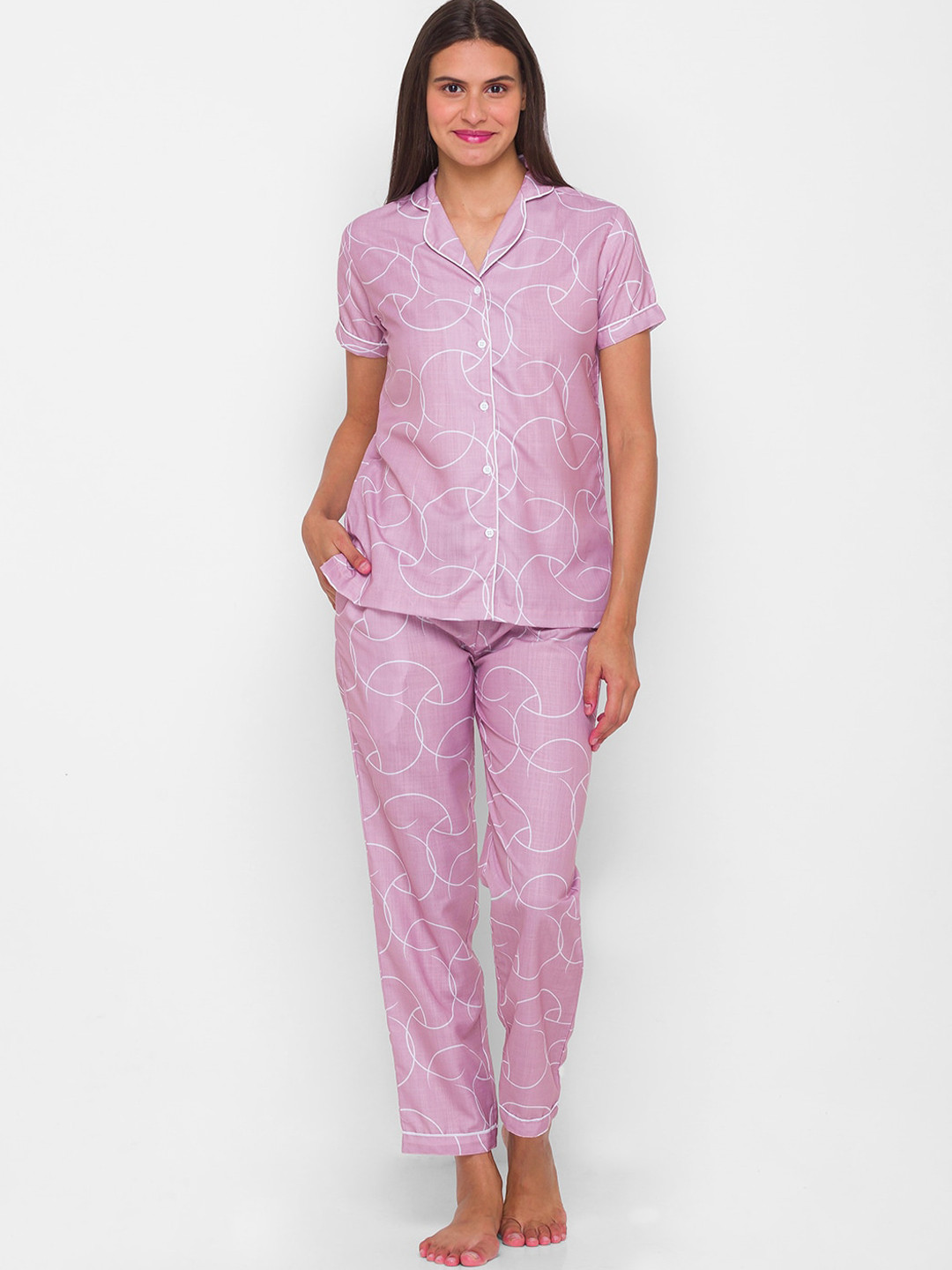

FashionRack Geometric Printed Pure Cotton Night Suit, Pink