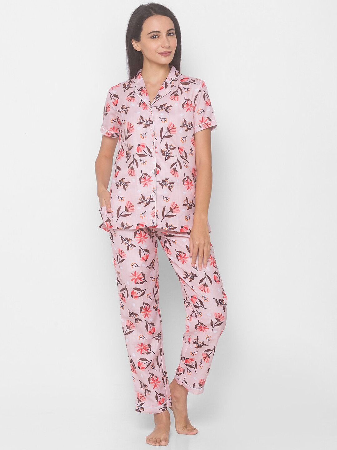 

FashionRack Floral Printed Night Suit, Pink