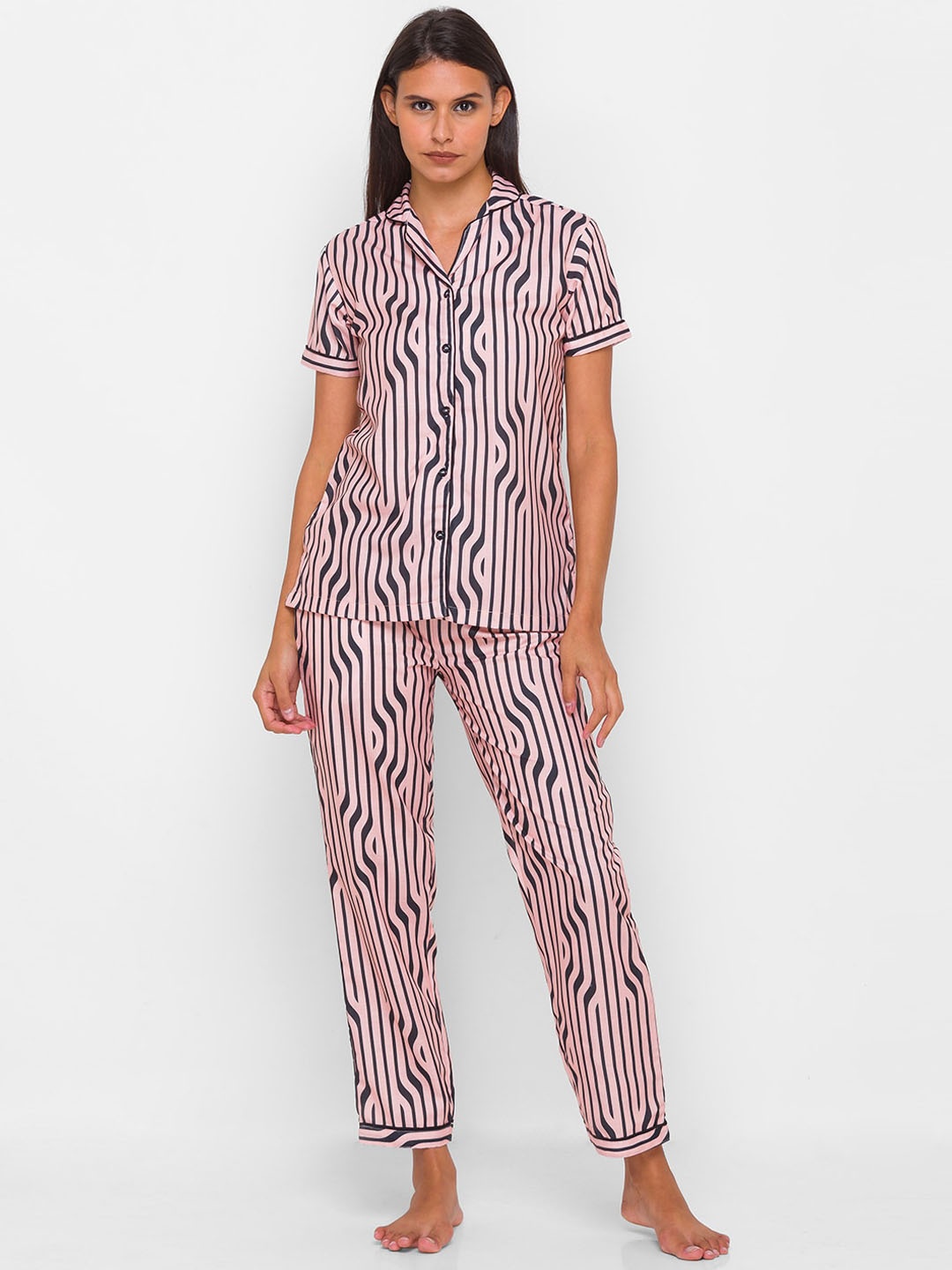 

FashionRack Striped Pure Cotton Night Suit, Beige