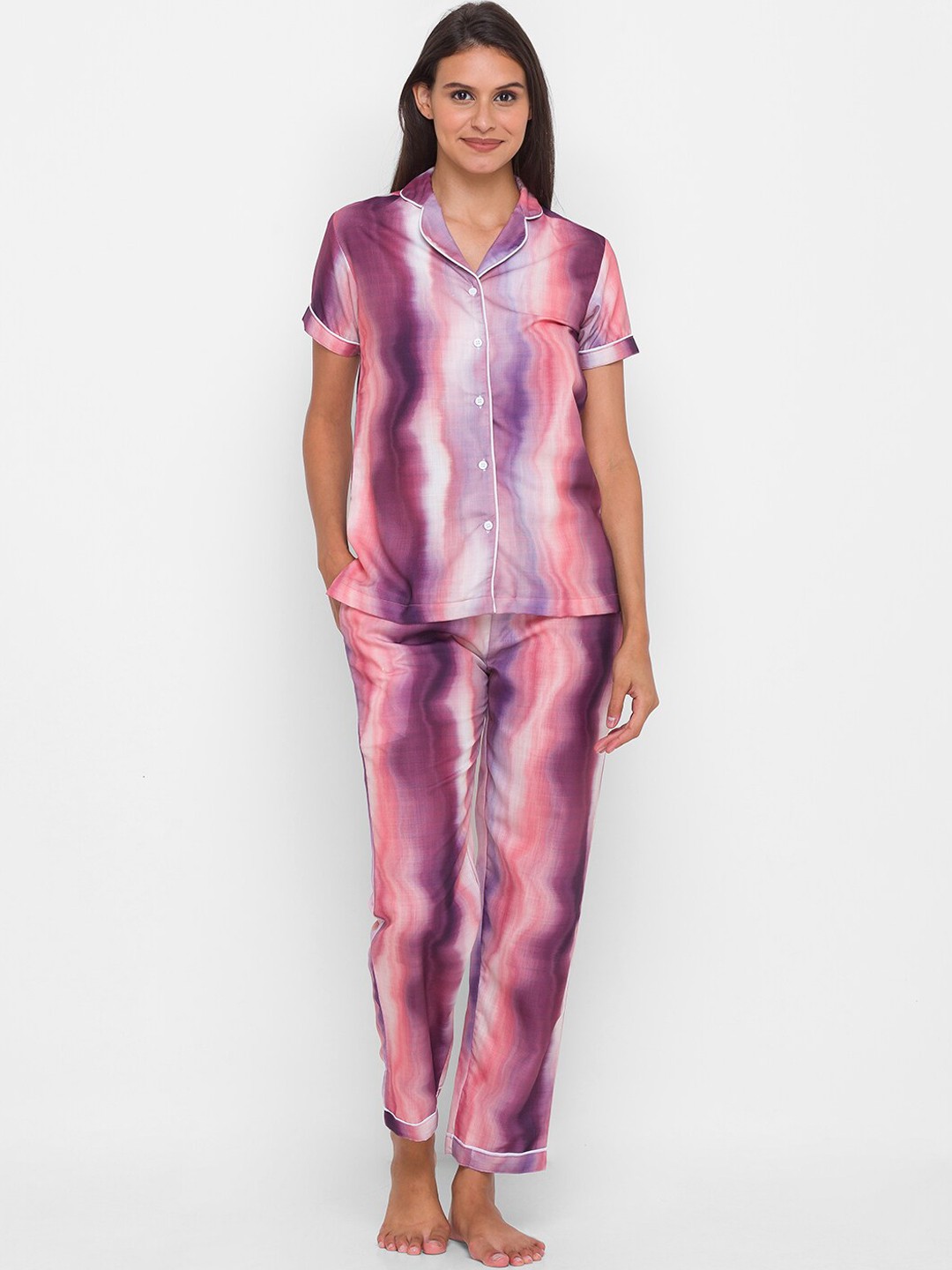 

FashionRack Abstract Printed Pure Cotton Night Suit, Purple