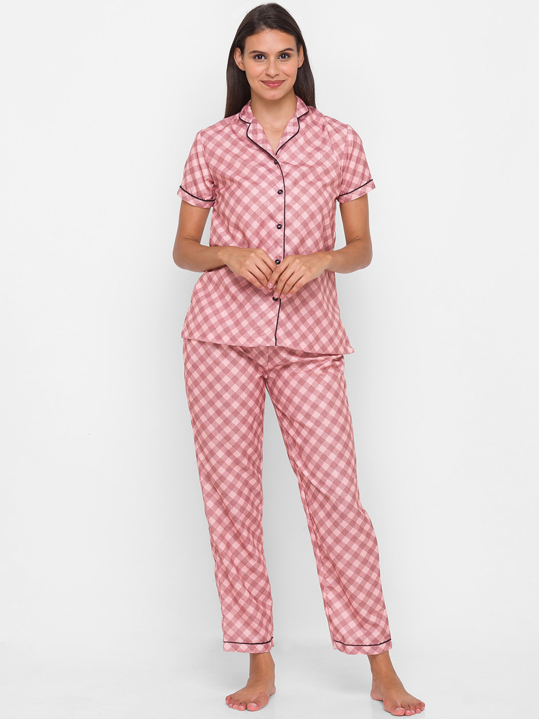 

FashionRack Checked Pure Cotton Night Suit, Brown