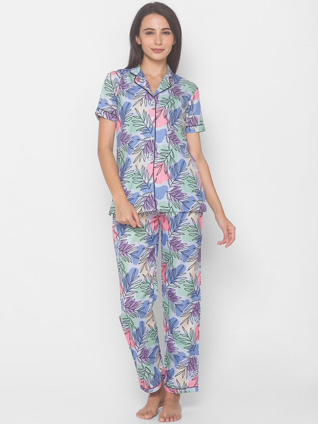 

FashionRack Floral Printed Night Suit, Blue