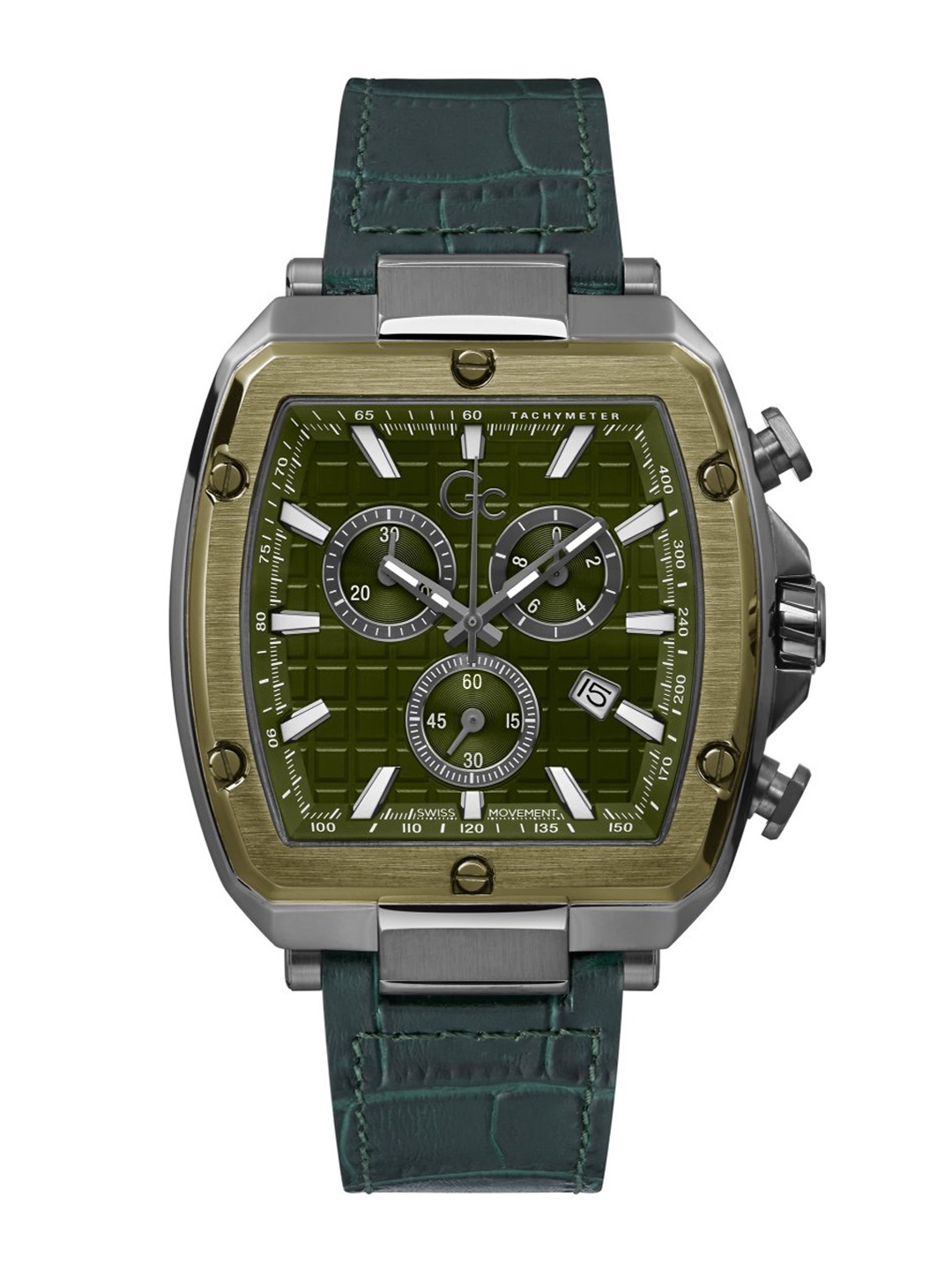 

GC Men Textured Dial & Leather Textured Straps Analogue Watch- Y83011G9MF, Green