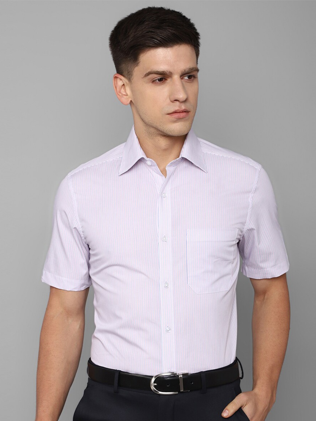 

Louis Philippe Vertical Striped Pure Cotton Formal Shirt, Purple