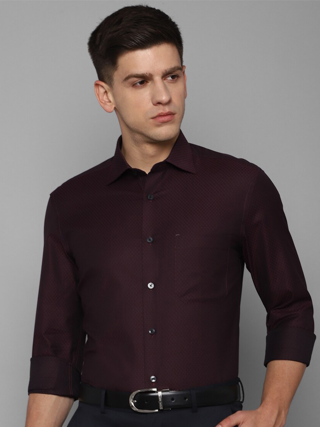 

Louis Philippe Slim Fit Self Designed Pure Cotton Formal Shirt, Maroon