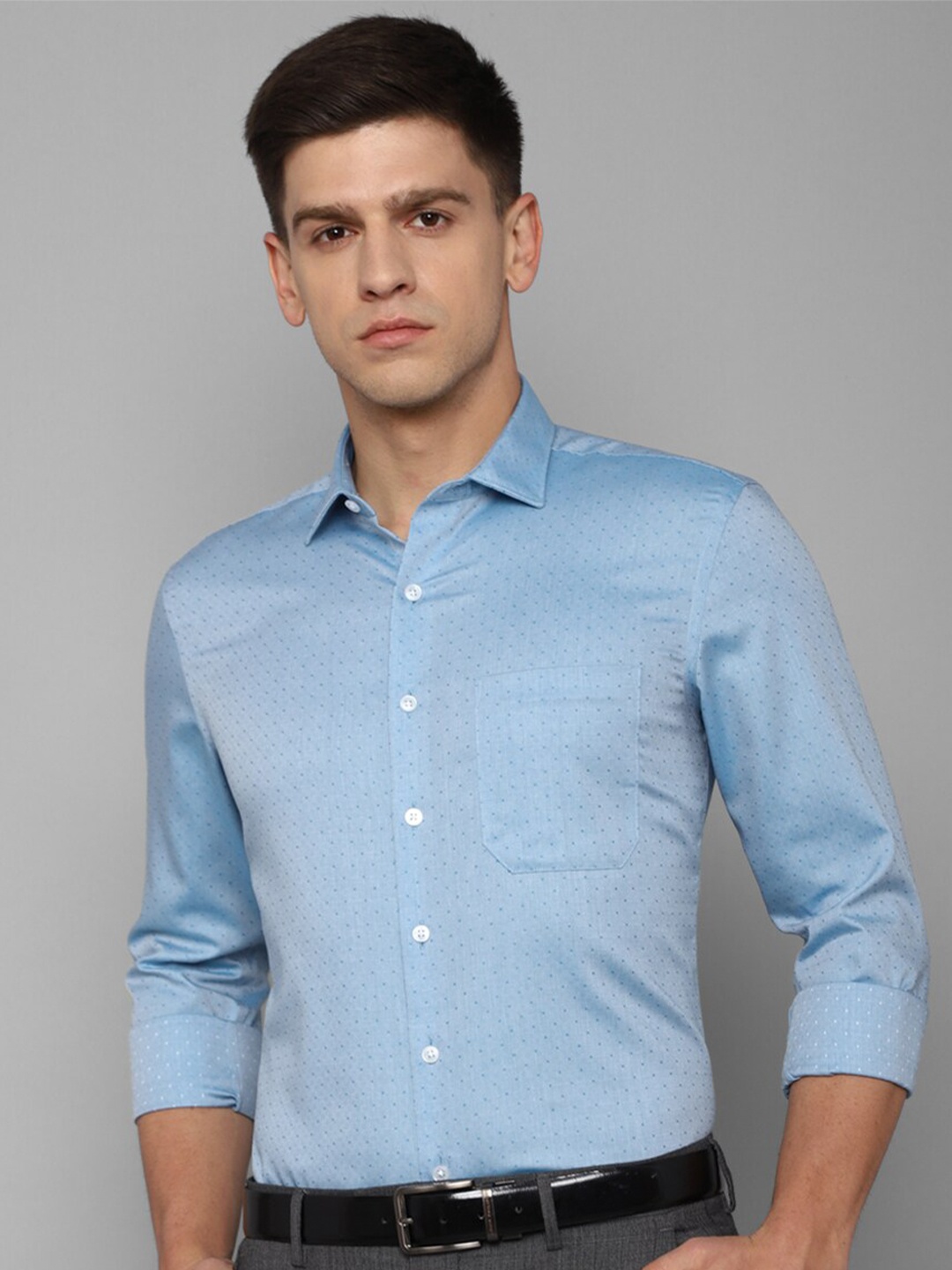 

Louis Philippe Polka Dots Printed Slim Fit Pure Cotton Formal Shirt, Blue