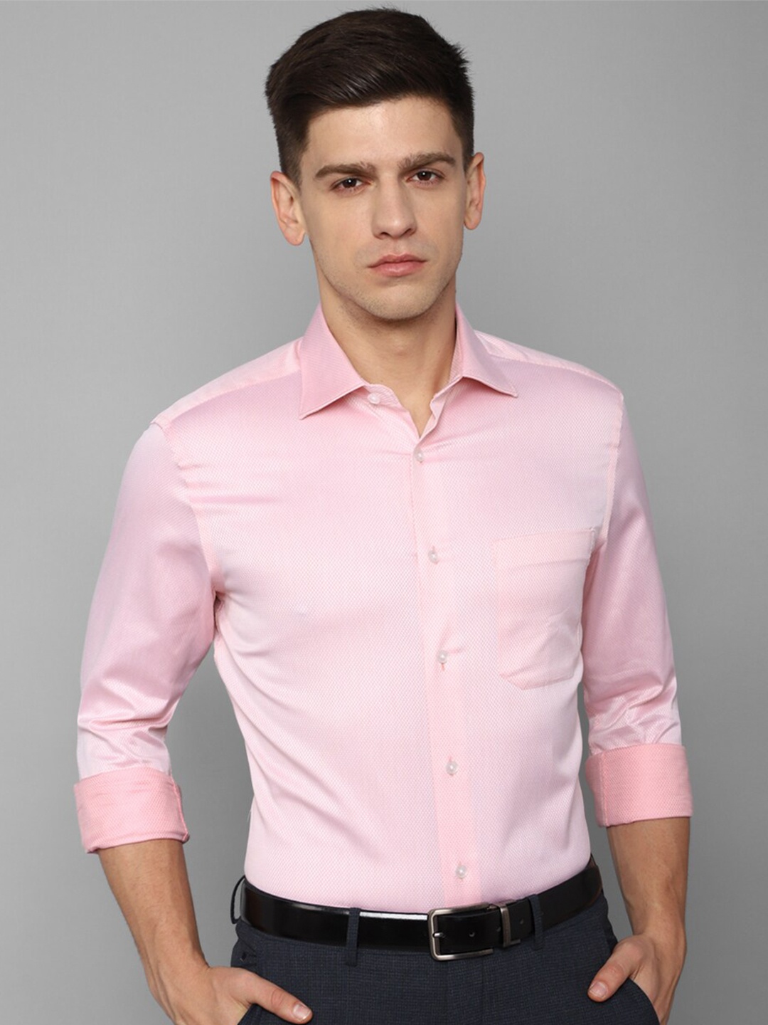 

Louis Philippe Self Designed Slim Fit Pure Cotton Formal Shirt, Pink