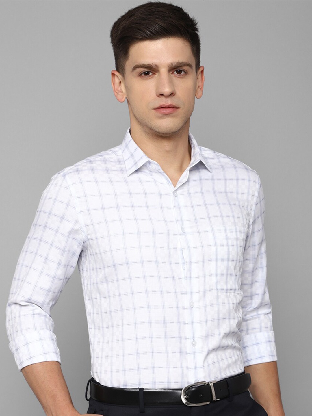 

Louis Philippe Permapress Slim Fit Checked Pure Cotton Wrinkle Free Formal Shirt, White