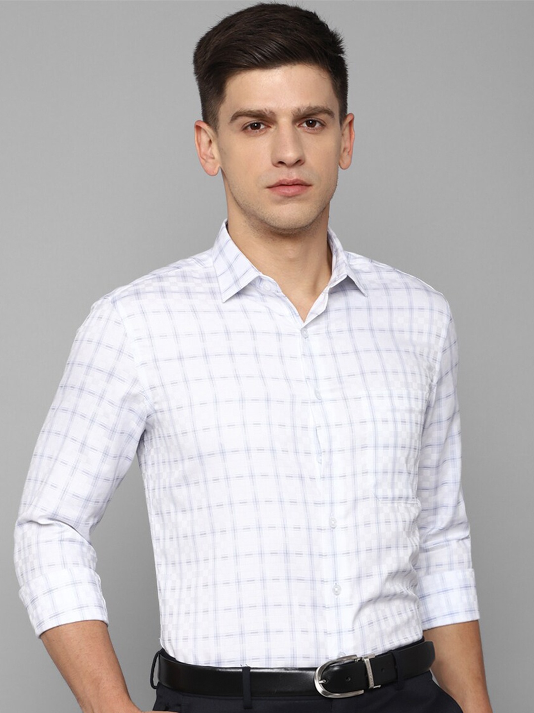 

Louis Philippe Grid Tattersall Checked Slim Fit Pure Cotton Formal Shirt, White