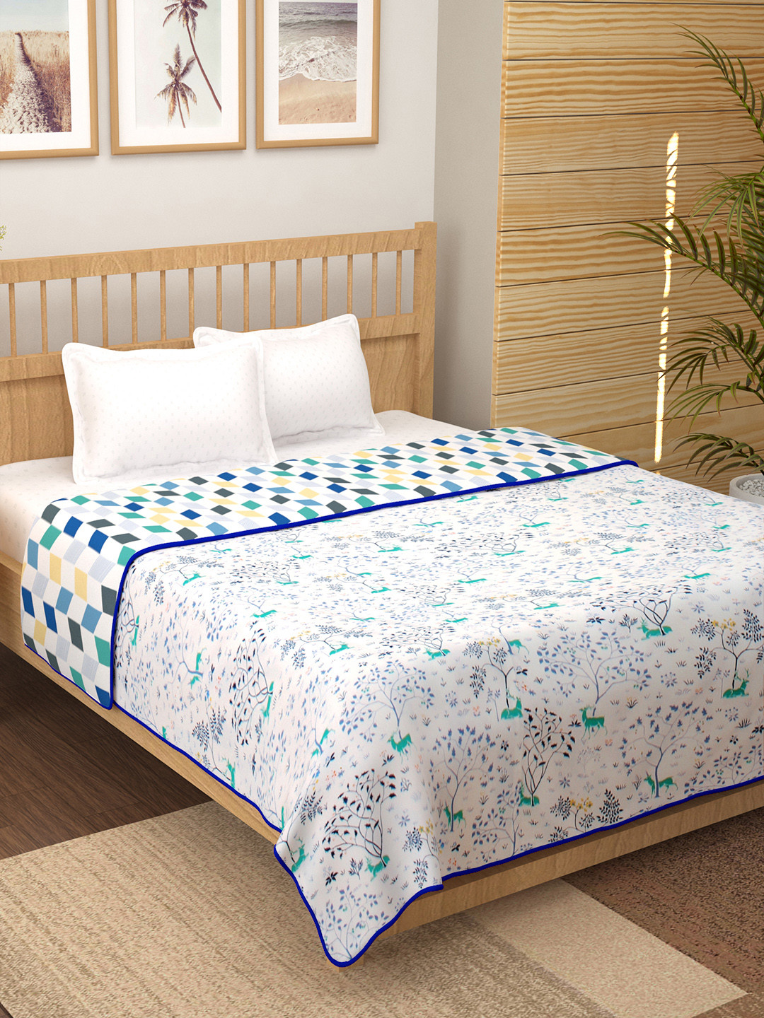 

Story@home White & Blue Floral Cotton AC Room 150 GSM Reversible Double Bed Dohar
