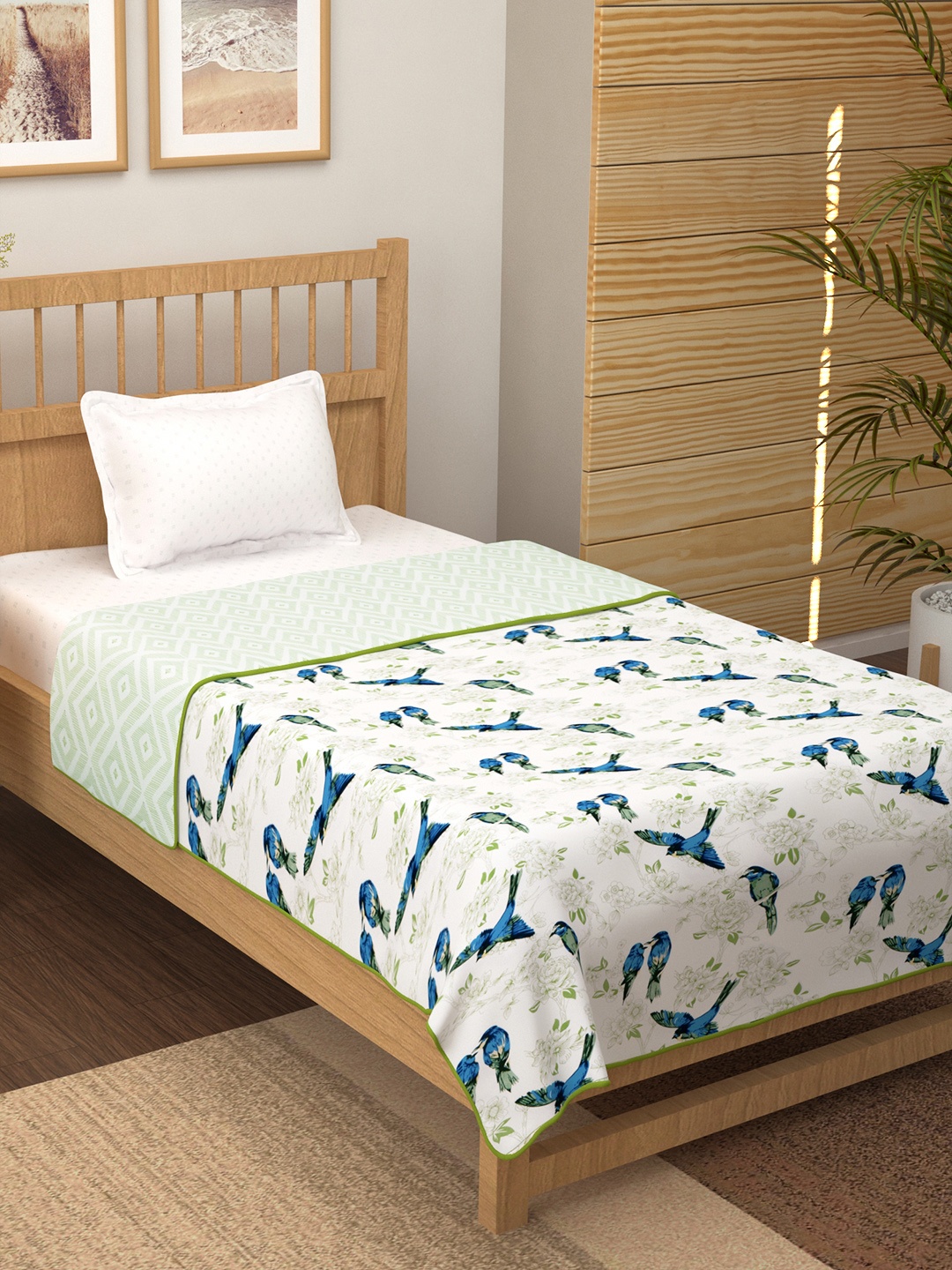 

Story@home Sea Green & White Floral Cotton AC Room 150 GSM Reversible Single Bed Dohar