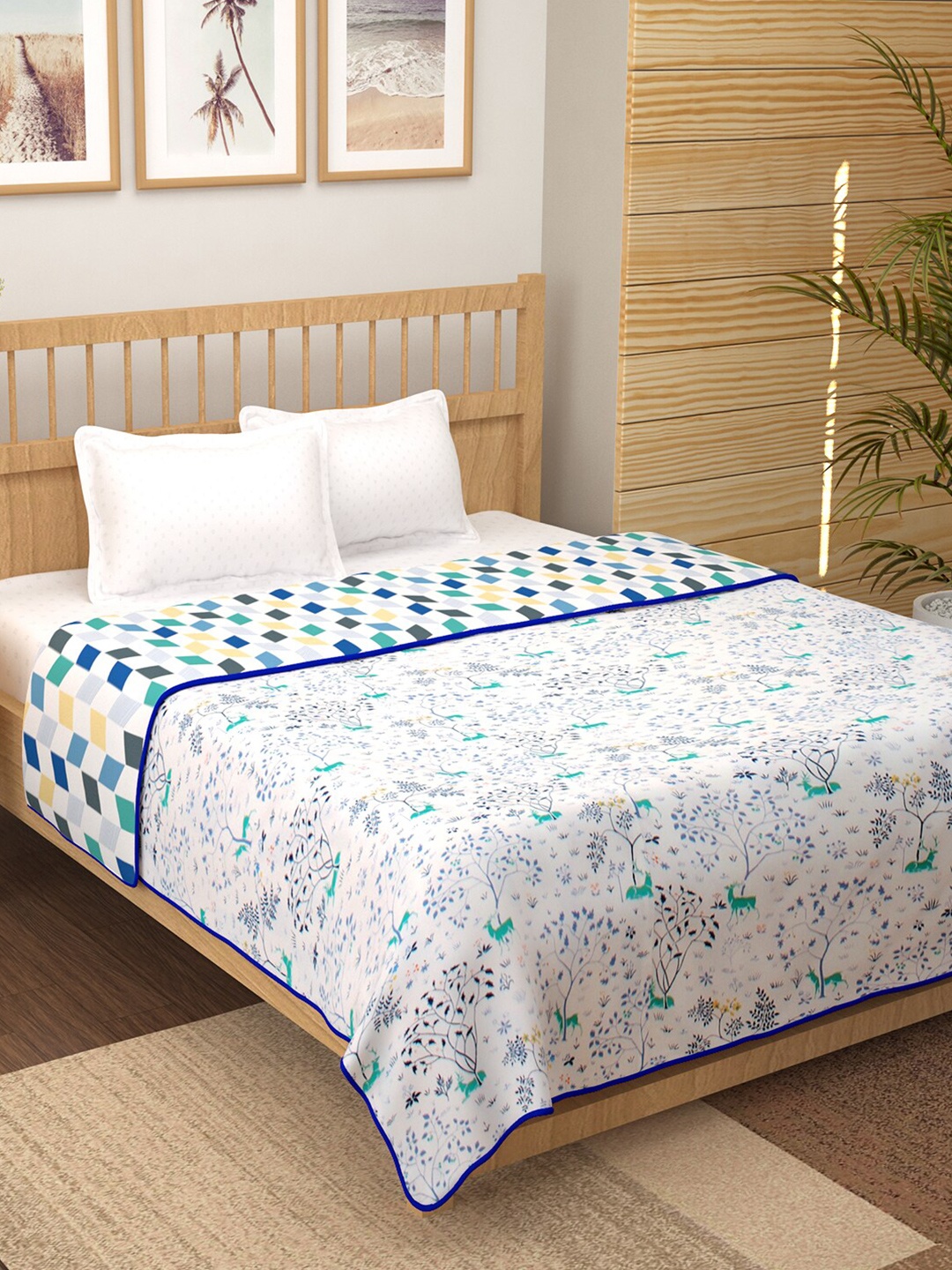 

Story@home White & Blue Floral Cotton AC Room 150 GSM Reversible Double Bed Dohar